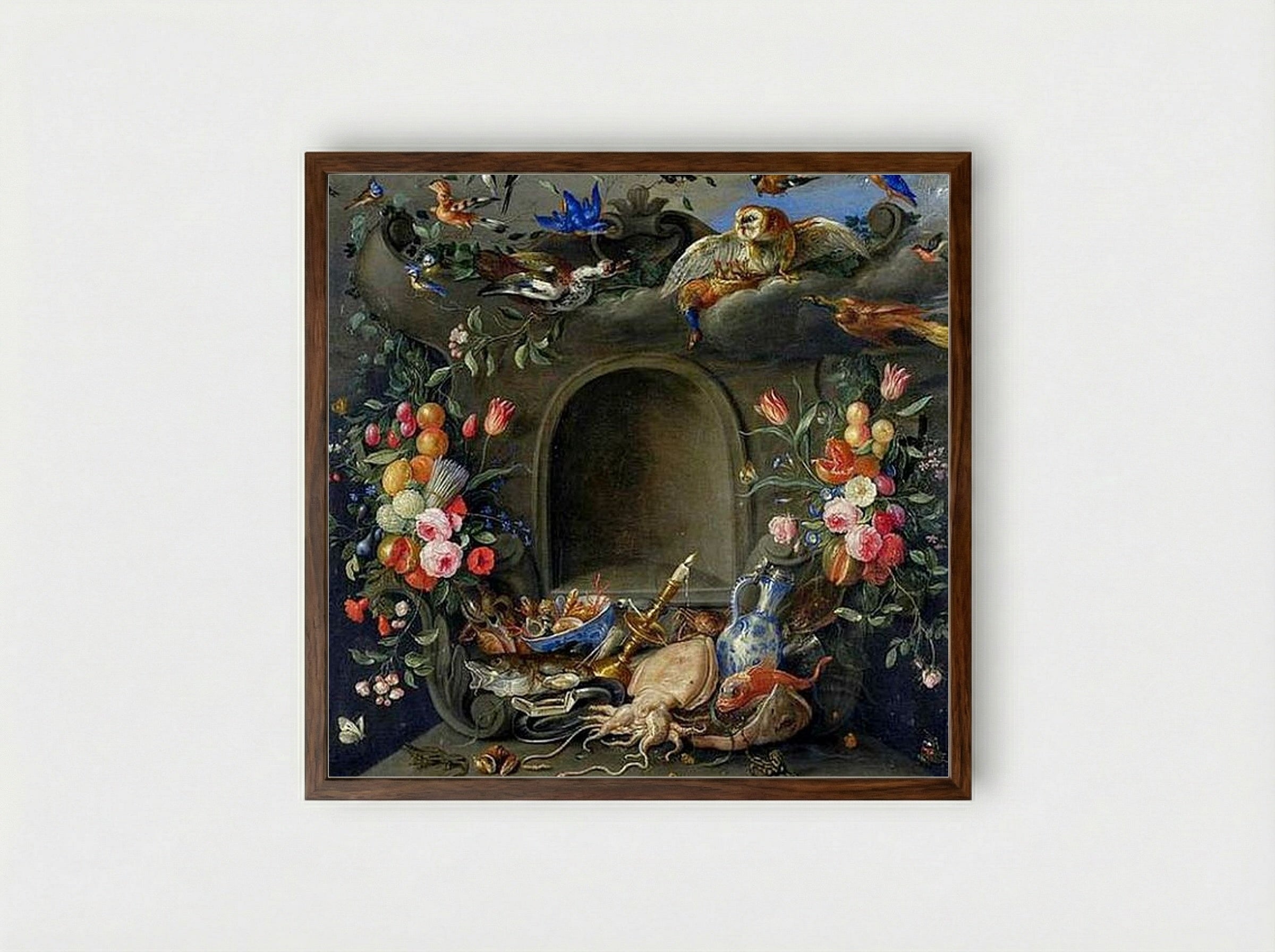 The Four Elements - Jan van Kessel the Elder - Framed Print Dark Wood