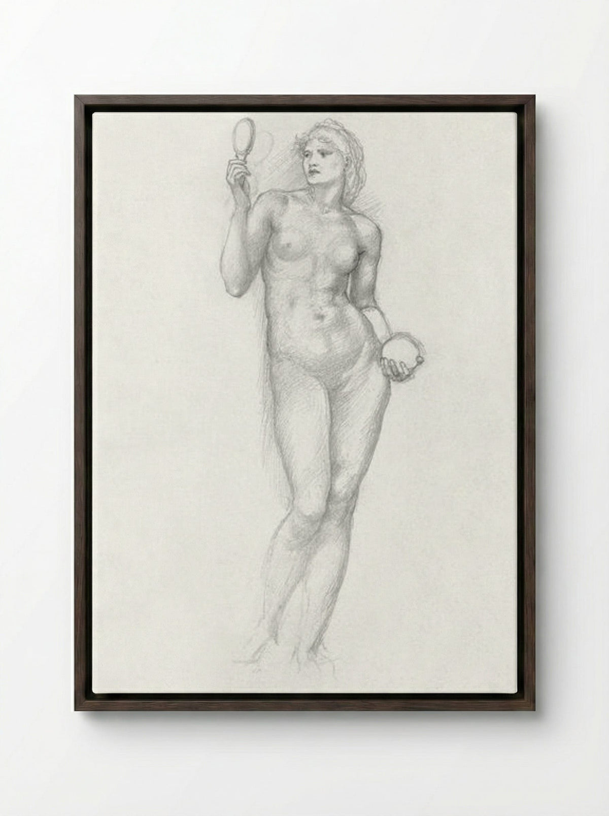 Nude Female Figure with Mirror - Edward Burne-Jones - Framed Canvas Dark Wood