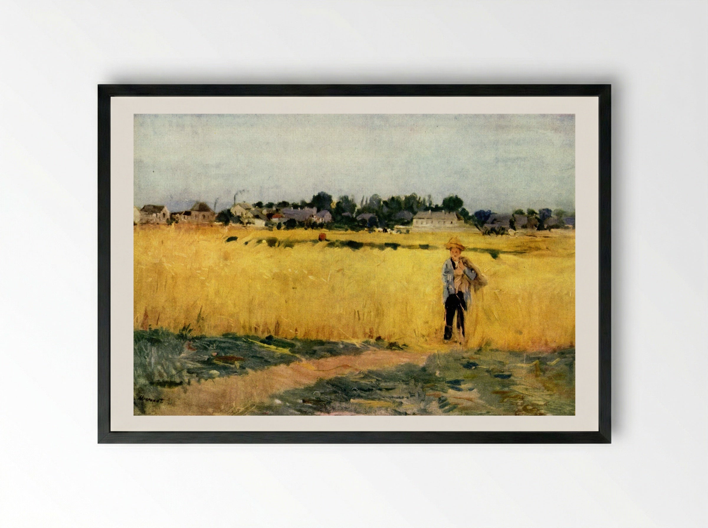In the Wheatfield at Gennevilliers - Berthe Morisot - Framed Print Black