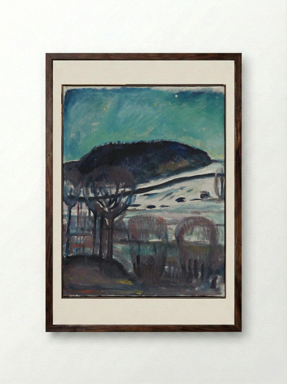 Winter Landscape by Moonlight - Edvard Munch - Framed Print Dark Wood