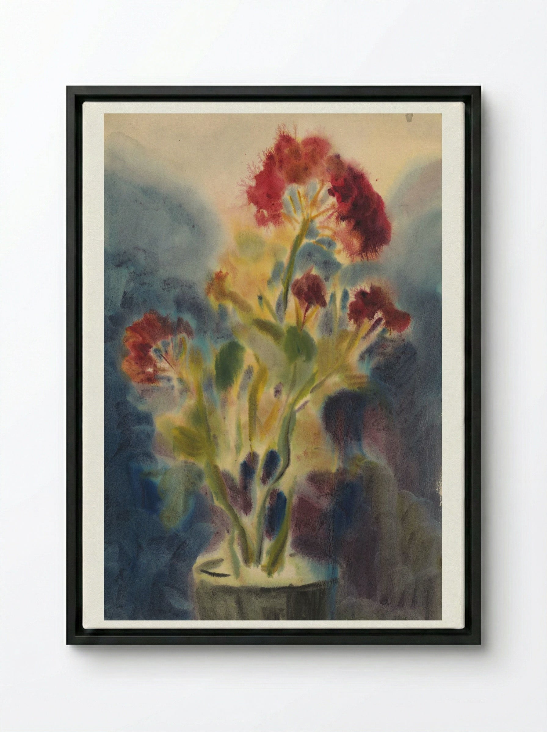 Red Flowers in Vase - Zolo Palugyay - Framed Canvas Black