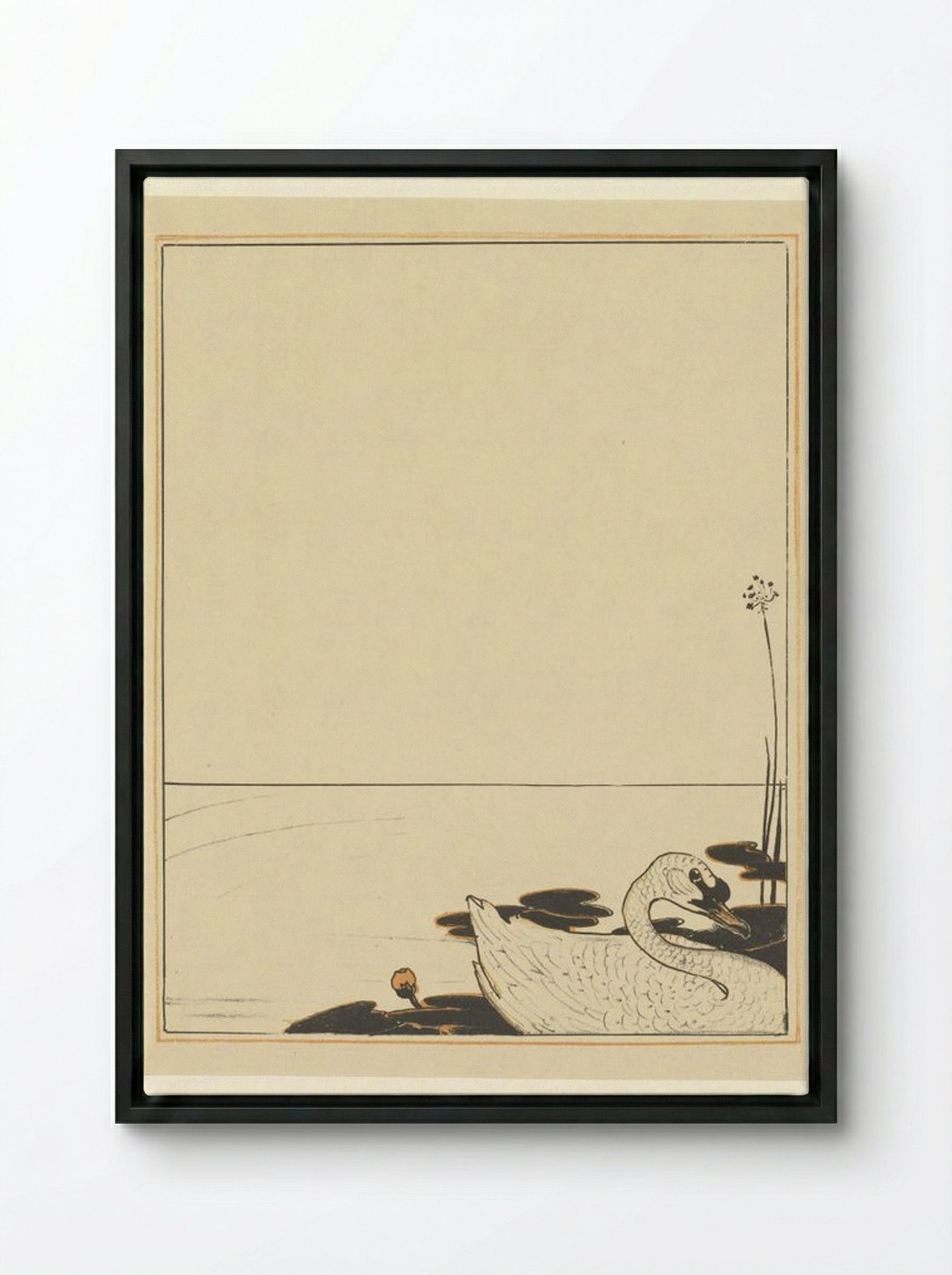 Swimming Swan - Theo van Hoytema - Framed Canvas Black