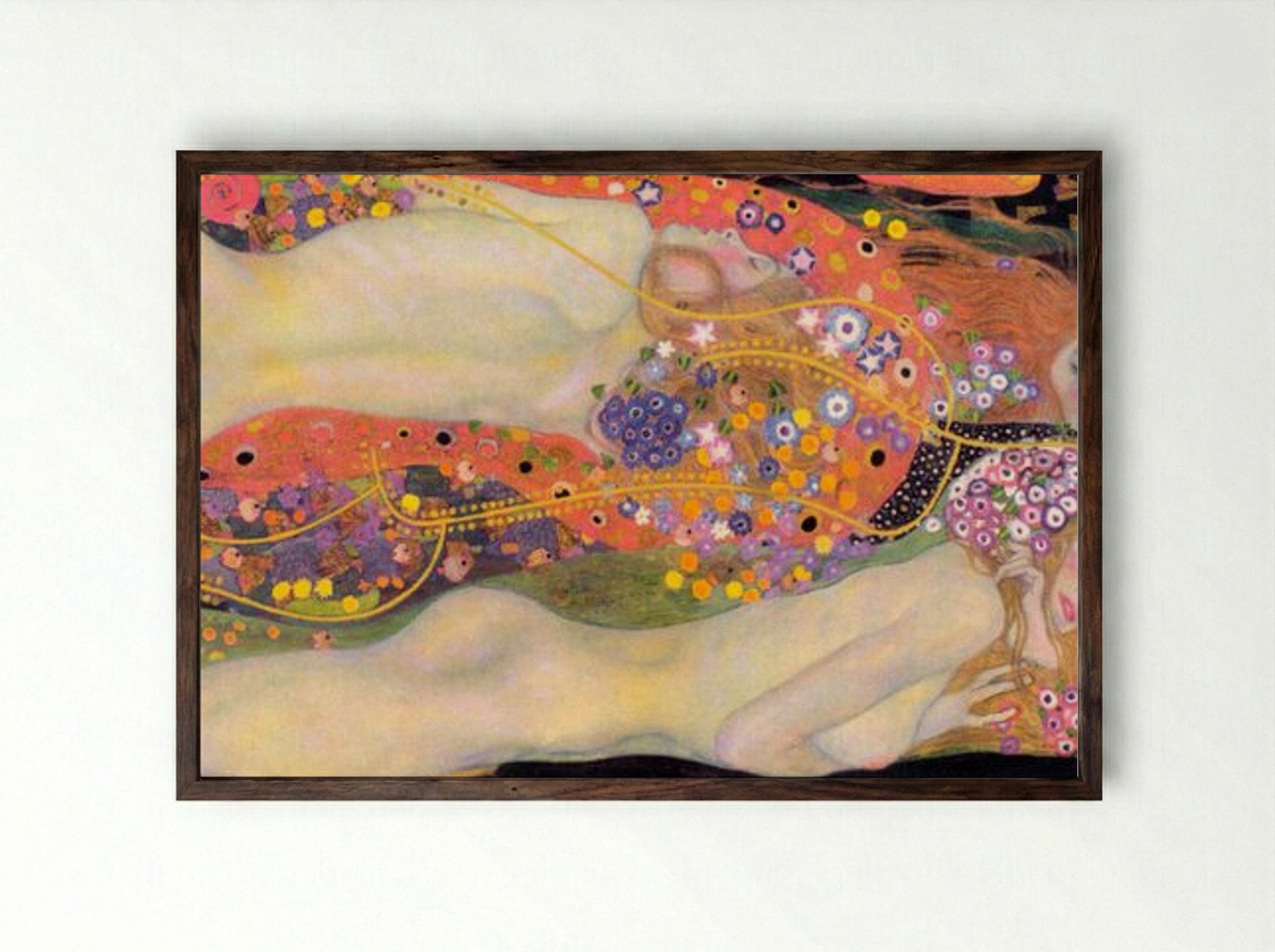 Water Serpents II - Gustav Klimt - Framed Print Dark Wood