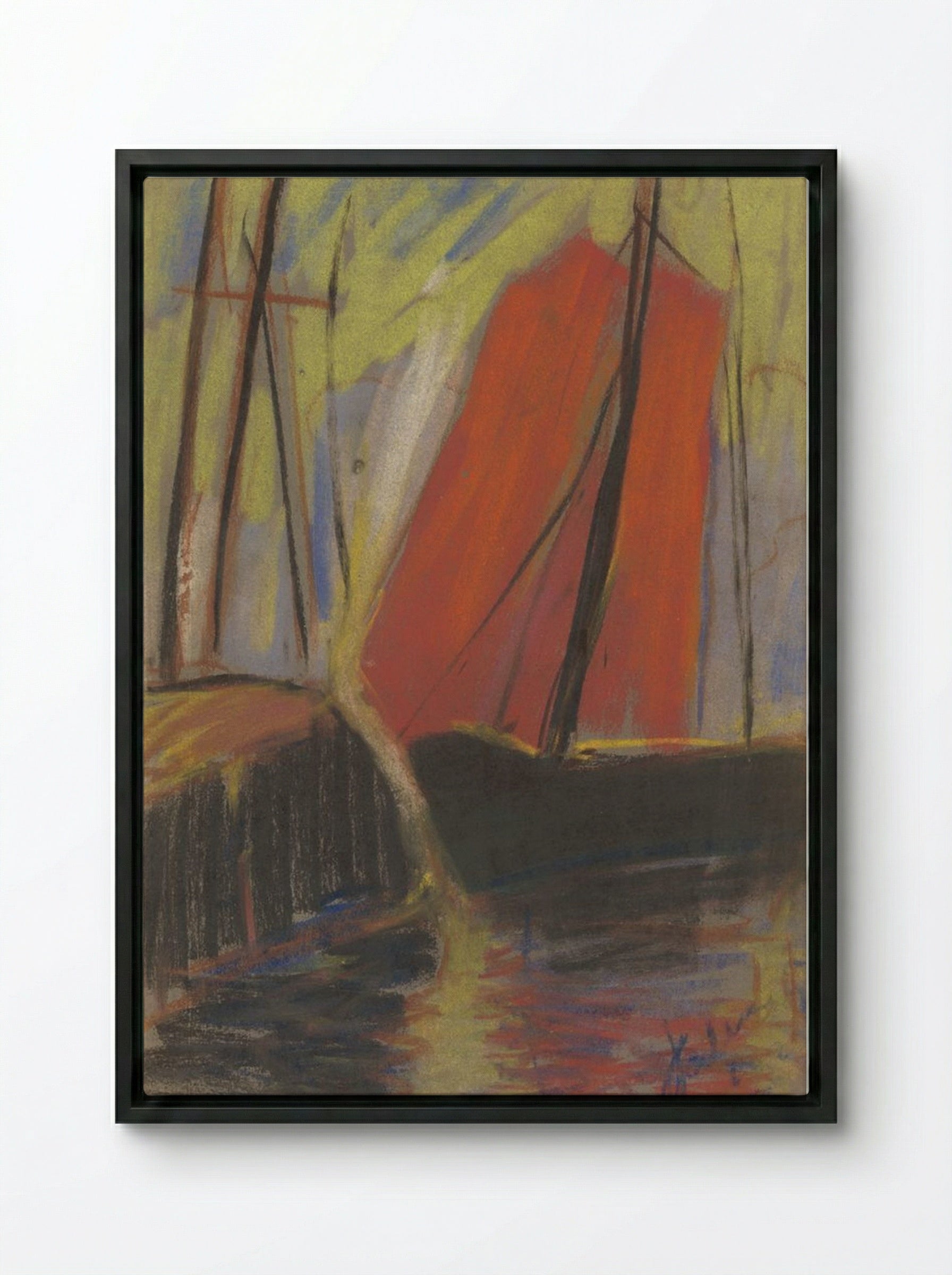 Red Yacht - Zolo Palugyay - Framed Canvas Black