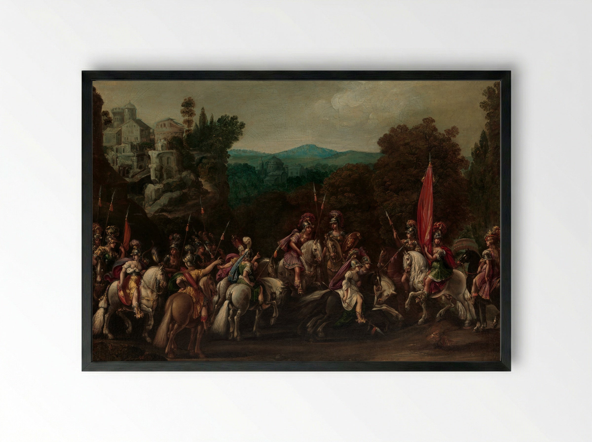 Departure of the Amazons - Johann Heinrich Schönfeld - Framed Print Black