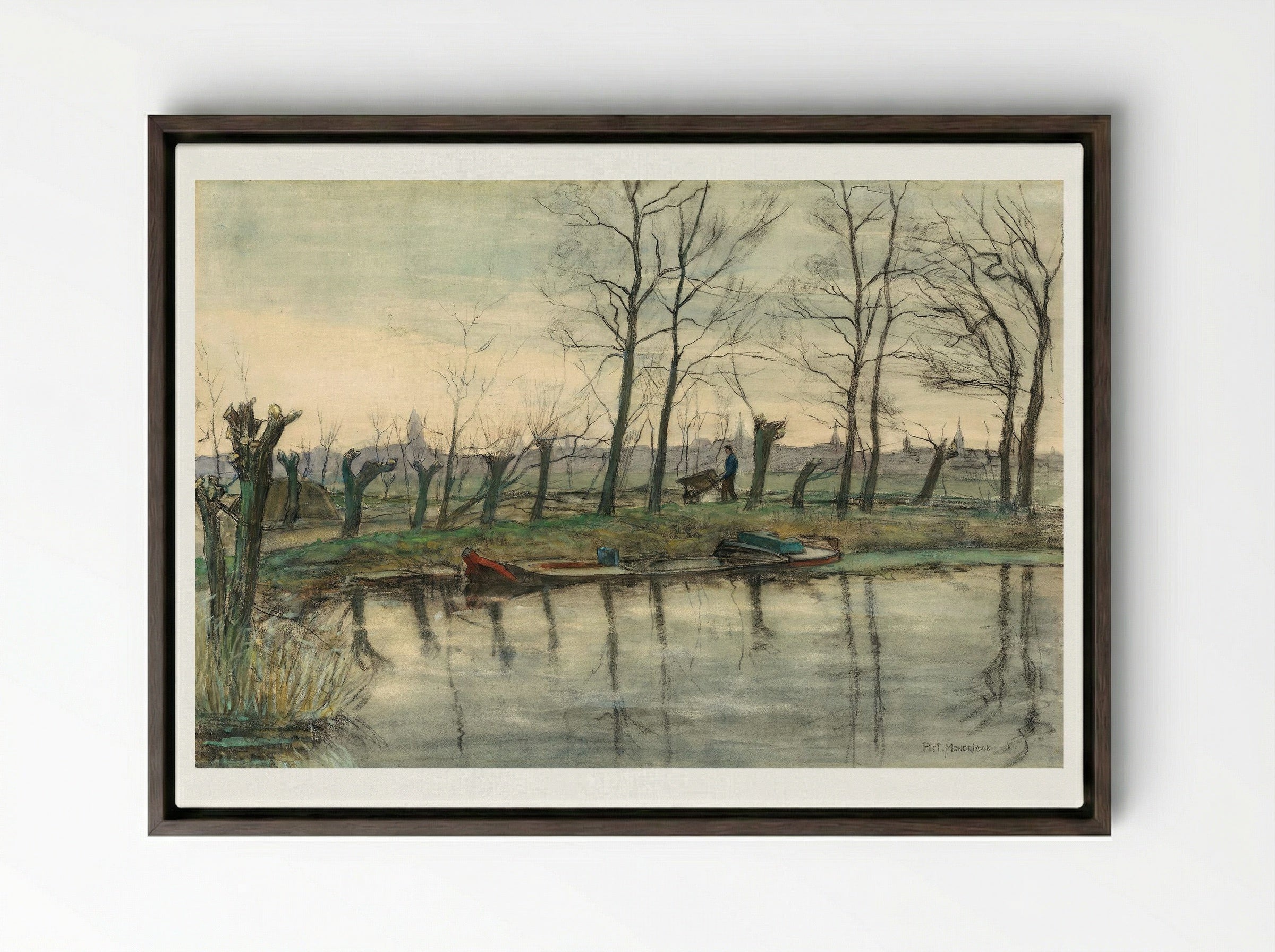 Amsterdam Skyline Viewed from the West - Piet Mondrian - Framed Canvas Dark Wood