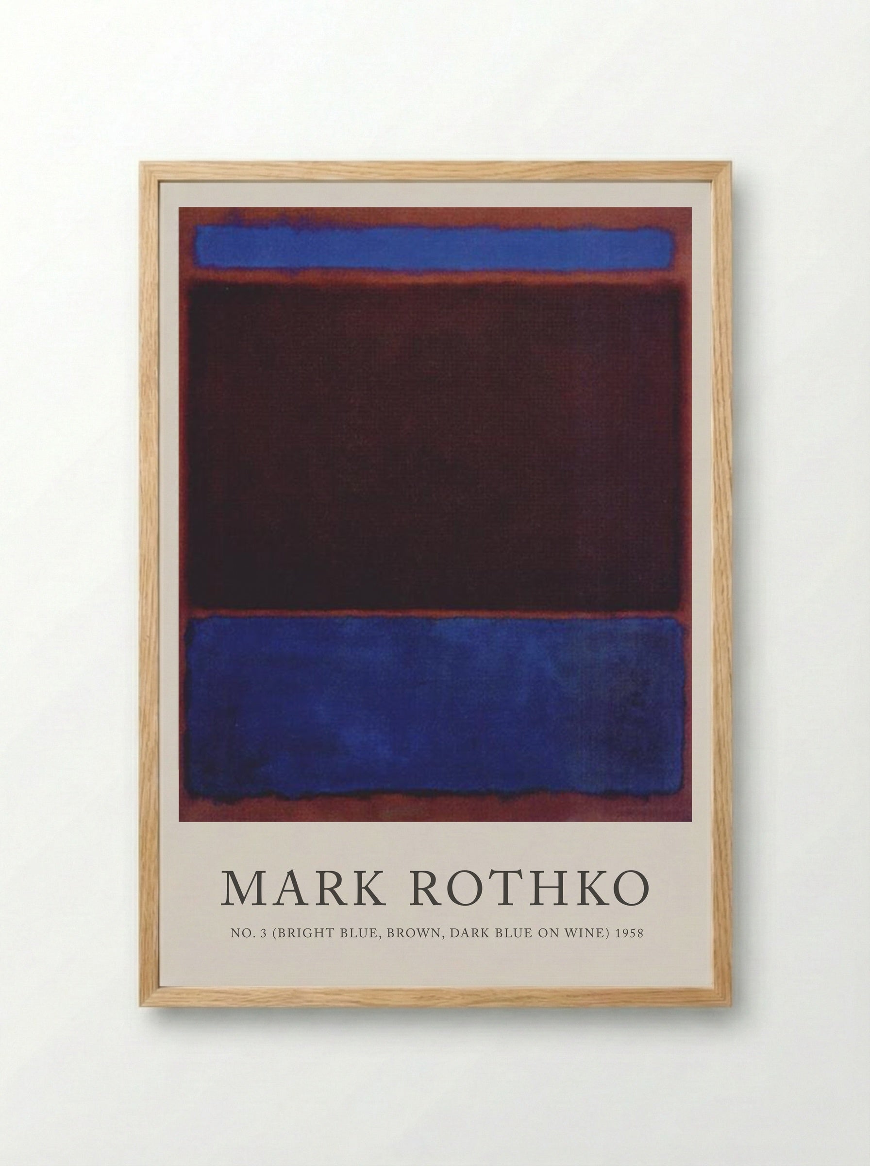 No. 3 (Bright Blue, Brown, Dark Blue on Wine) - Mark Rothko - Framed Print Wood