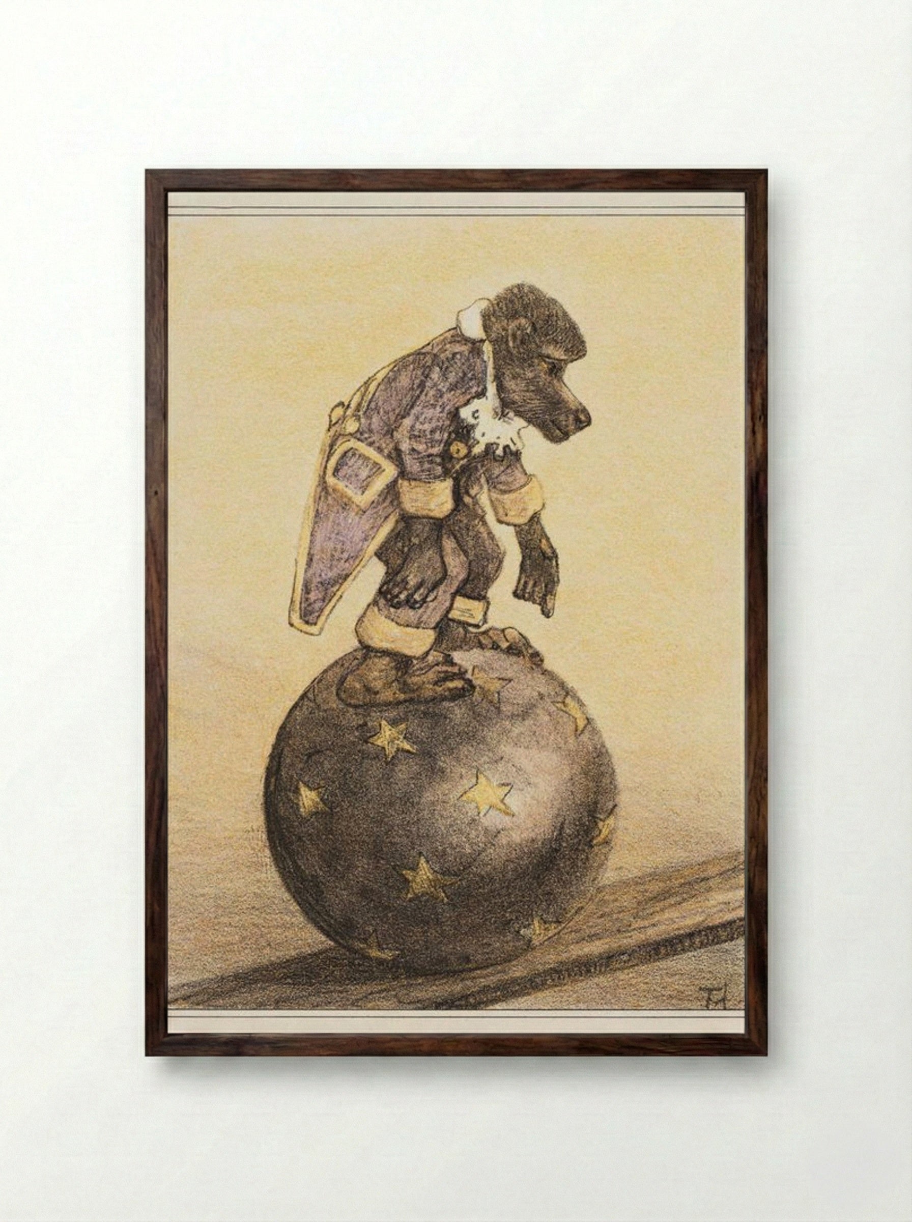 Aap op bal (Monkey on a Ball) - Theo van Hoytema - Framed Print Dark Wood