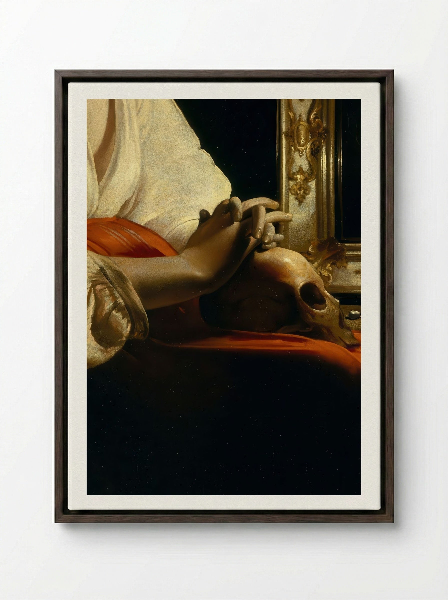 The Penitent Magdalen - Georges de La Tour - Framed Canvas Dark Wood