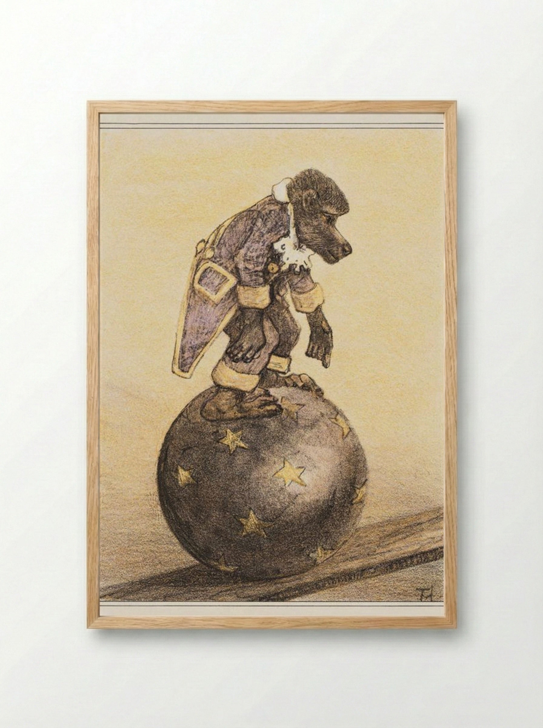 Aap op bal (Monkey on a Ball) - Theo van Hoytema - Framed Print Wood