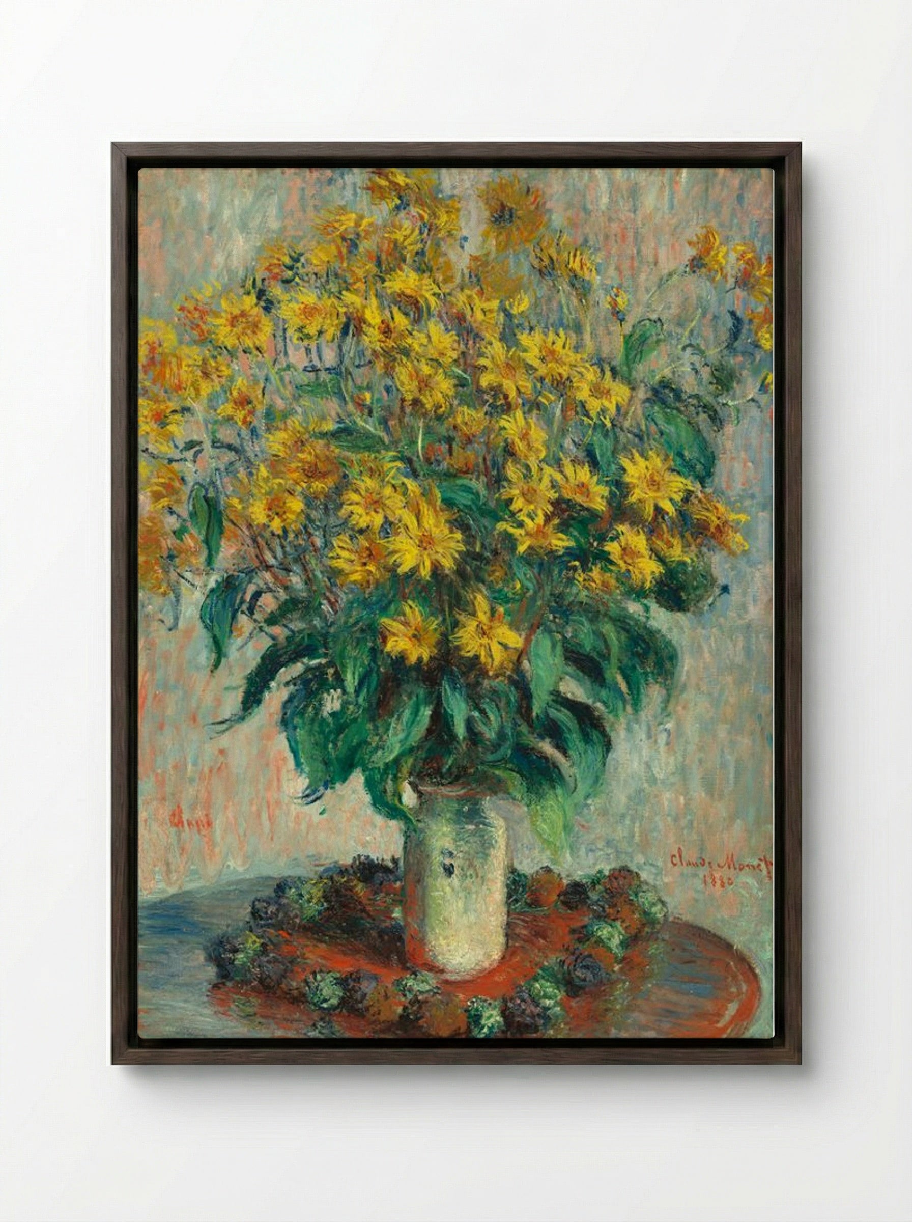 Jerusalem Artichoke Flowers - Claude Monet - Framed Canvas Dark Wood