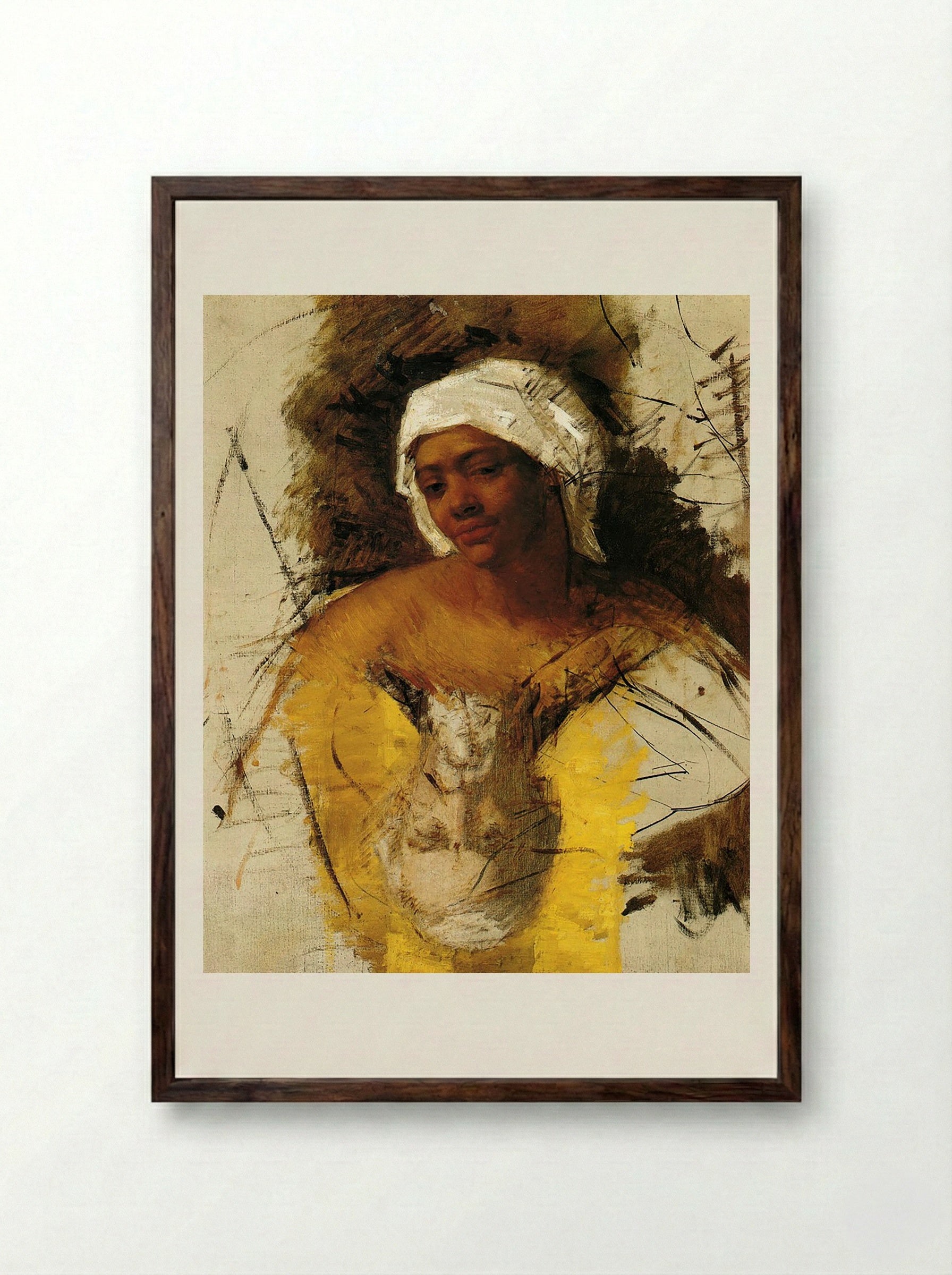 Sketch of a Woman with a Turban - Edgar Degas - Framed Print Dark Wood