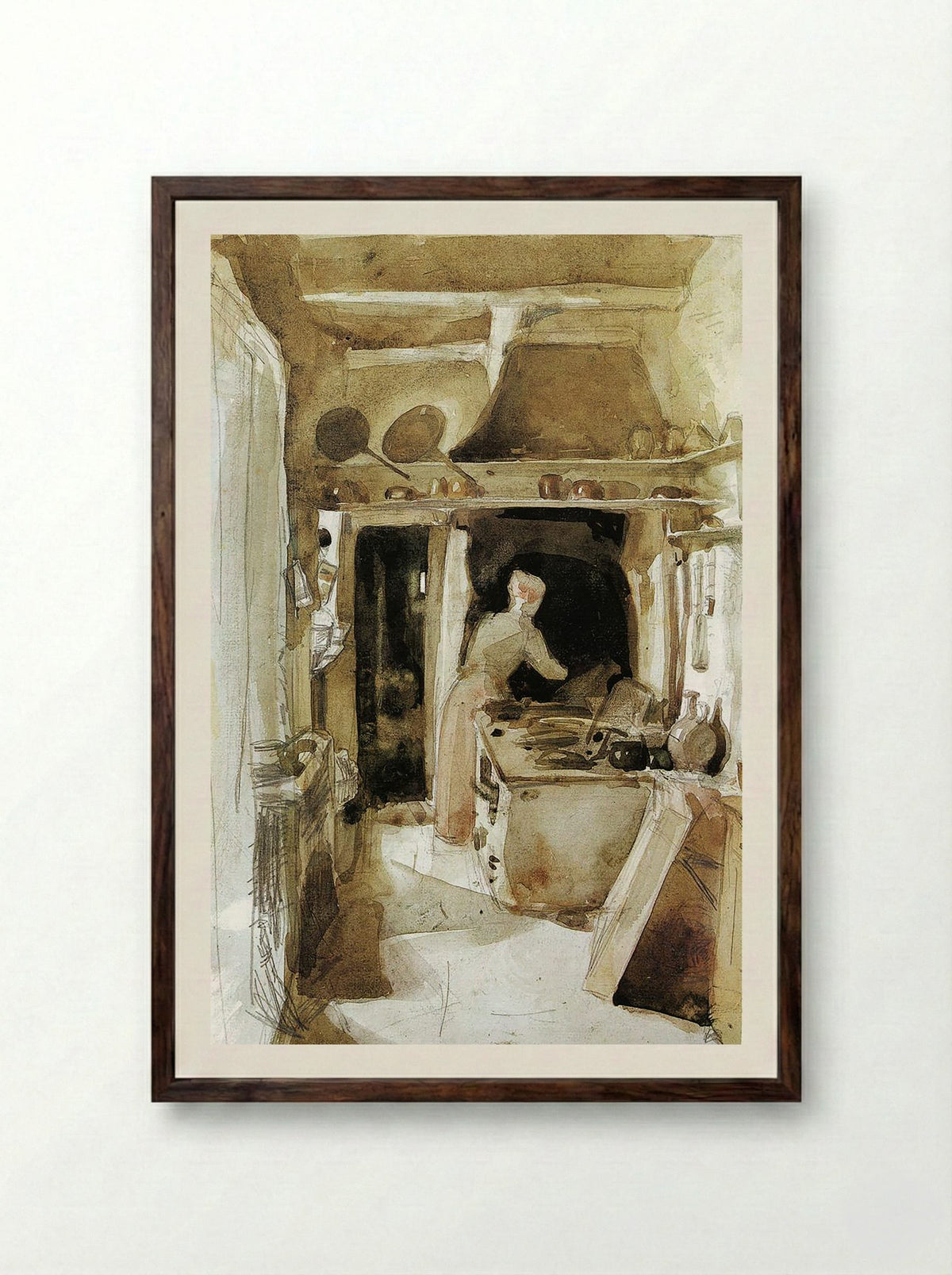 The Kitchen - Carl Larsson - Framed Print Dark Wood