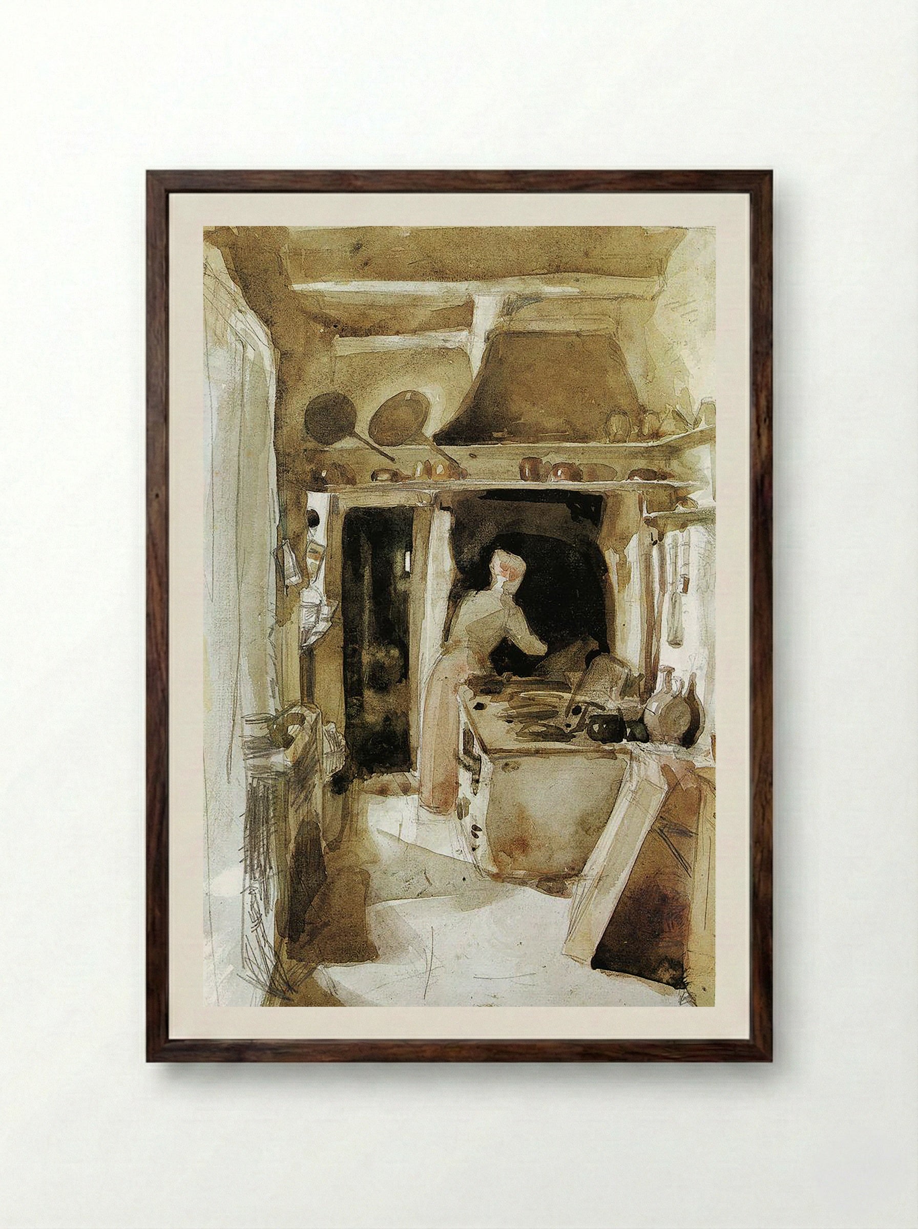 The Kitchen - Carl Larsson - Framed Print Dark Wood