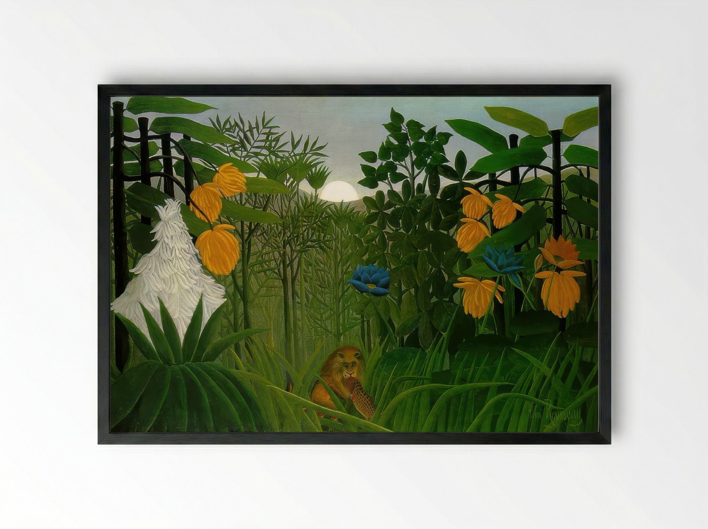 The Repast of the Lion by Henri Rousseau – Naïve Art Jungle Wildlife Print - Framed Print Black