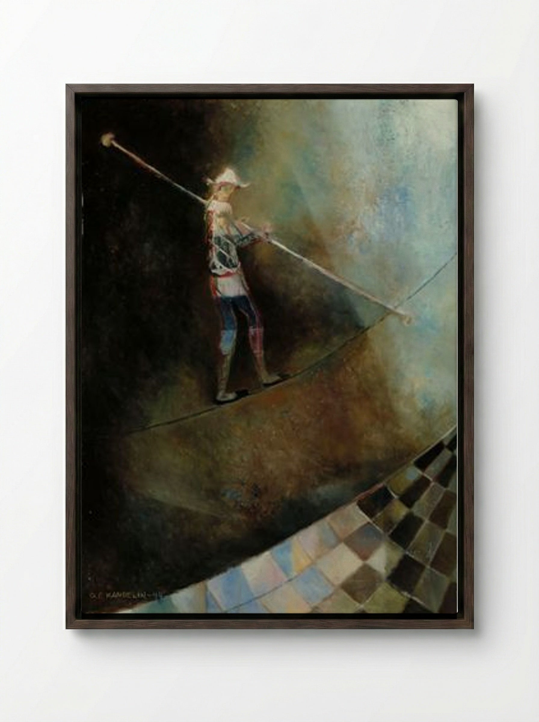 The Rope-Dancer - Ole Kandelin - Framed Canvas Dark Wood
