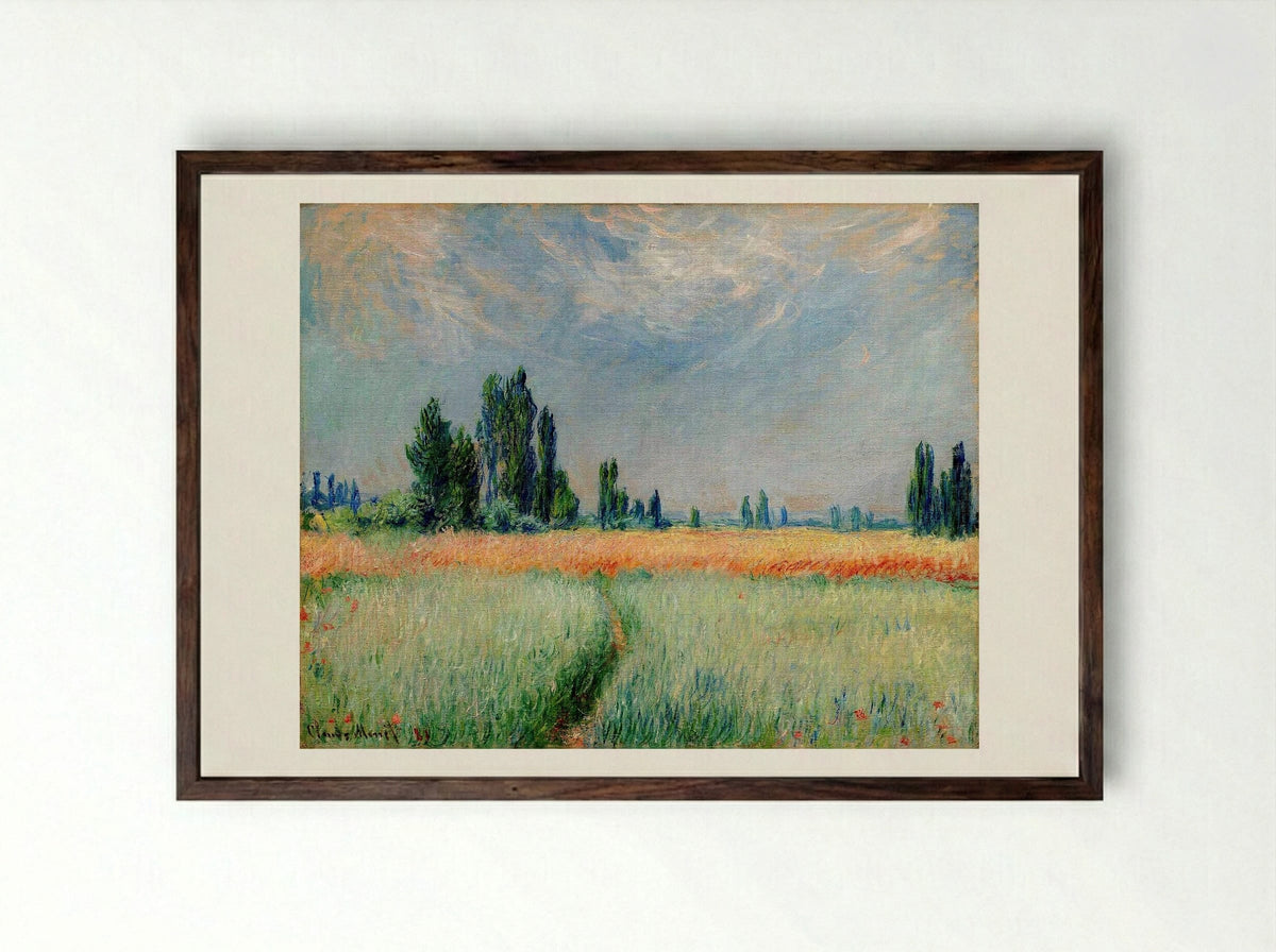 The Wheat Field - Claude Monet - Framed Print Dark Wood