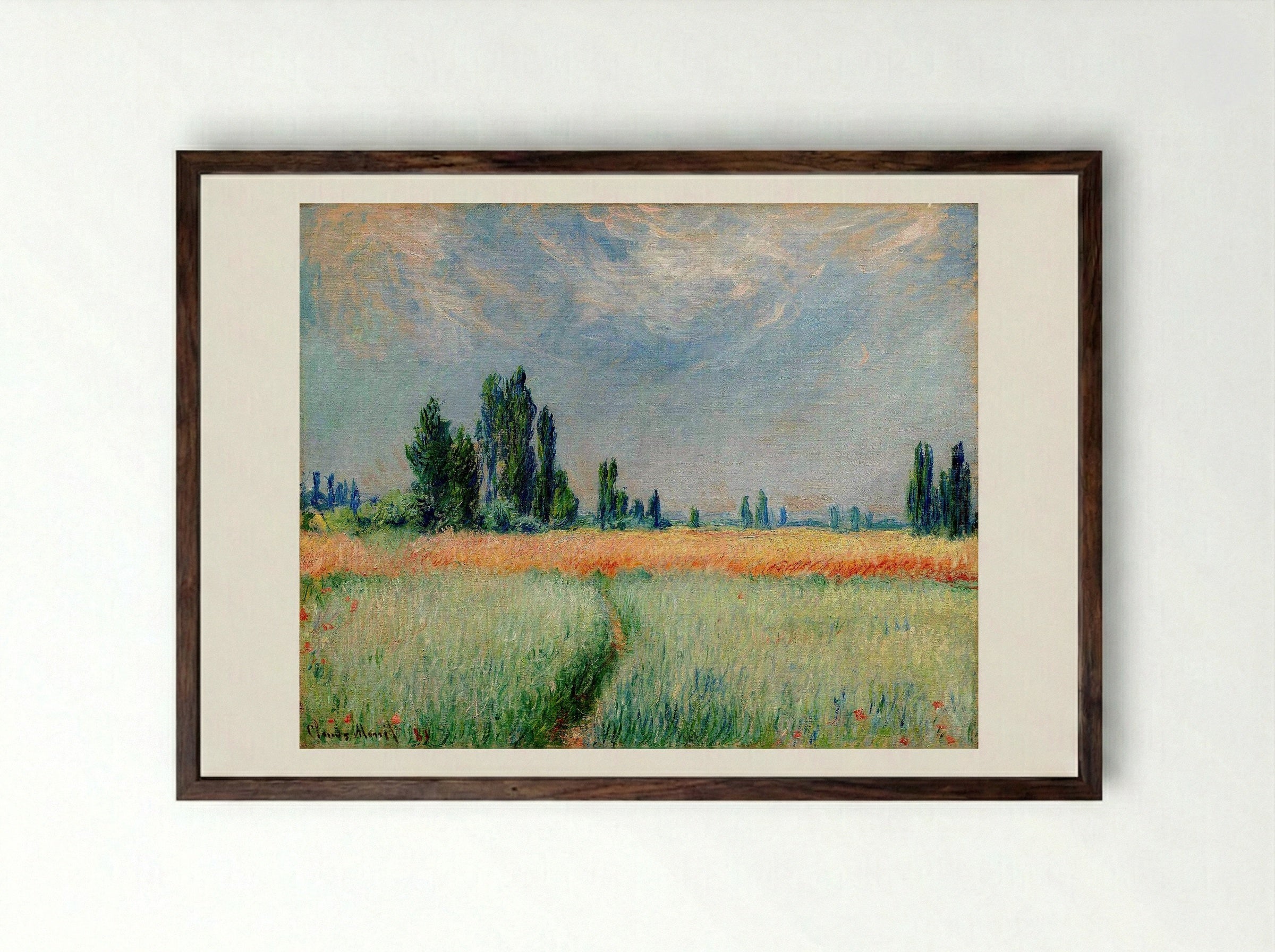 The Wheat Field - Claude Monet - Framed Print Dark Wood