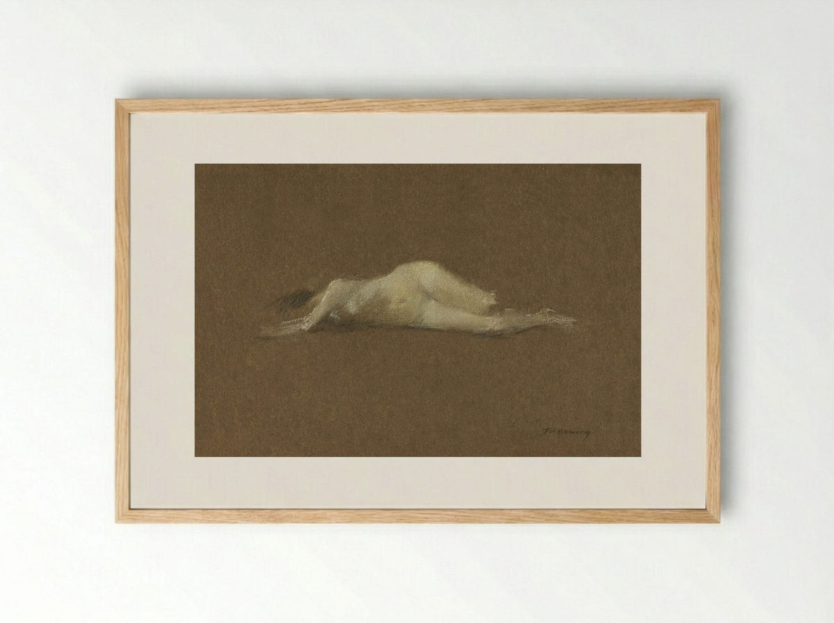 Nude Woman on Her Side - Thomas Wilmer Dewing - Framed Print Wood