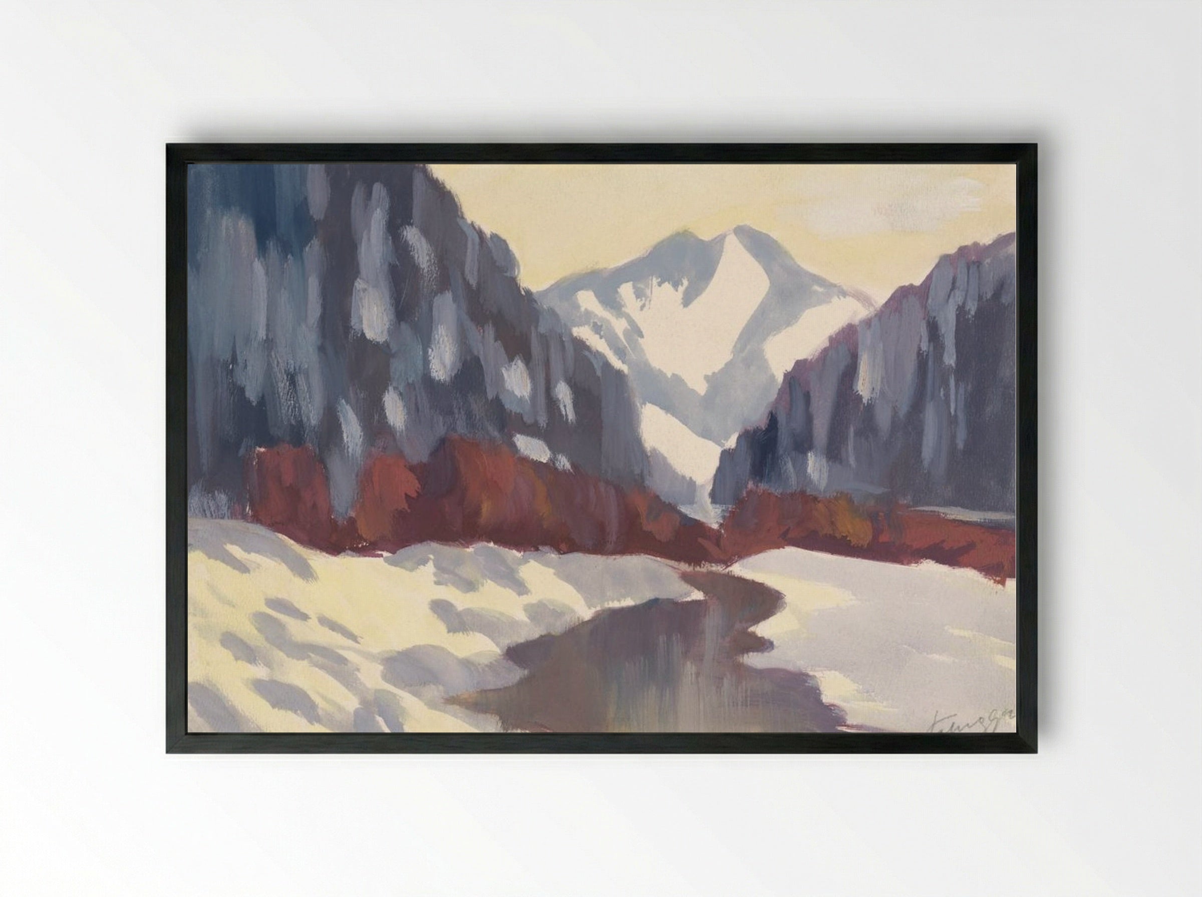 Brook in the Winter - Zolo Palugyay - Framed Print Black