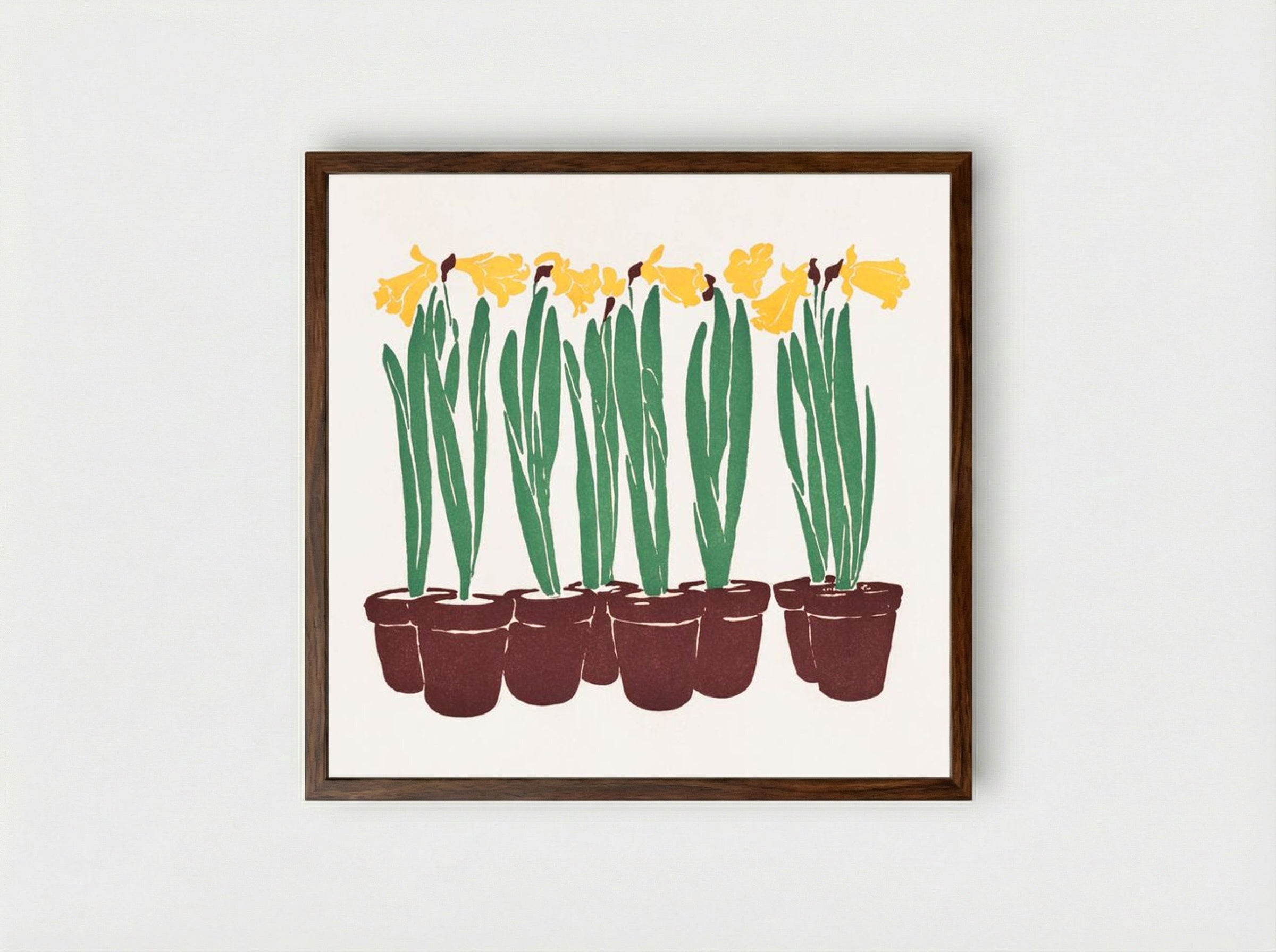 Daffodils in Pots - Edward Penfield - Framed Print Dark Wood