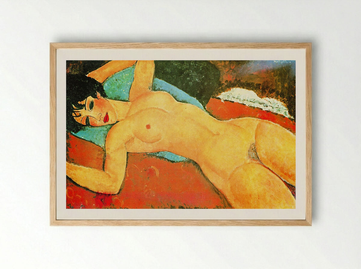 Sleeping Nude with Arms Open (Red Nude) - Amedeo Modigliani - Framed Print Wood