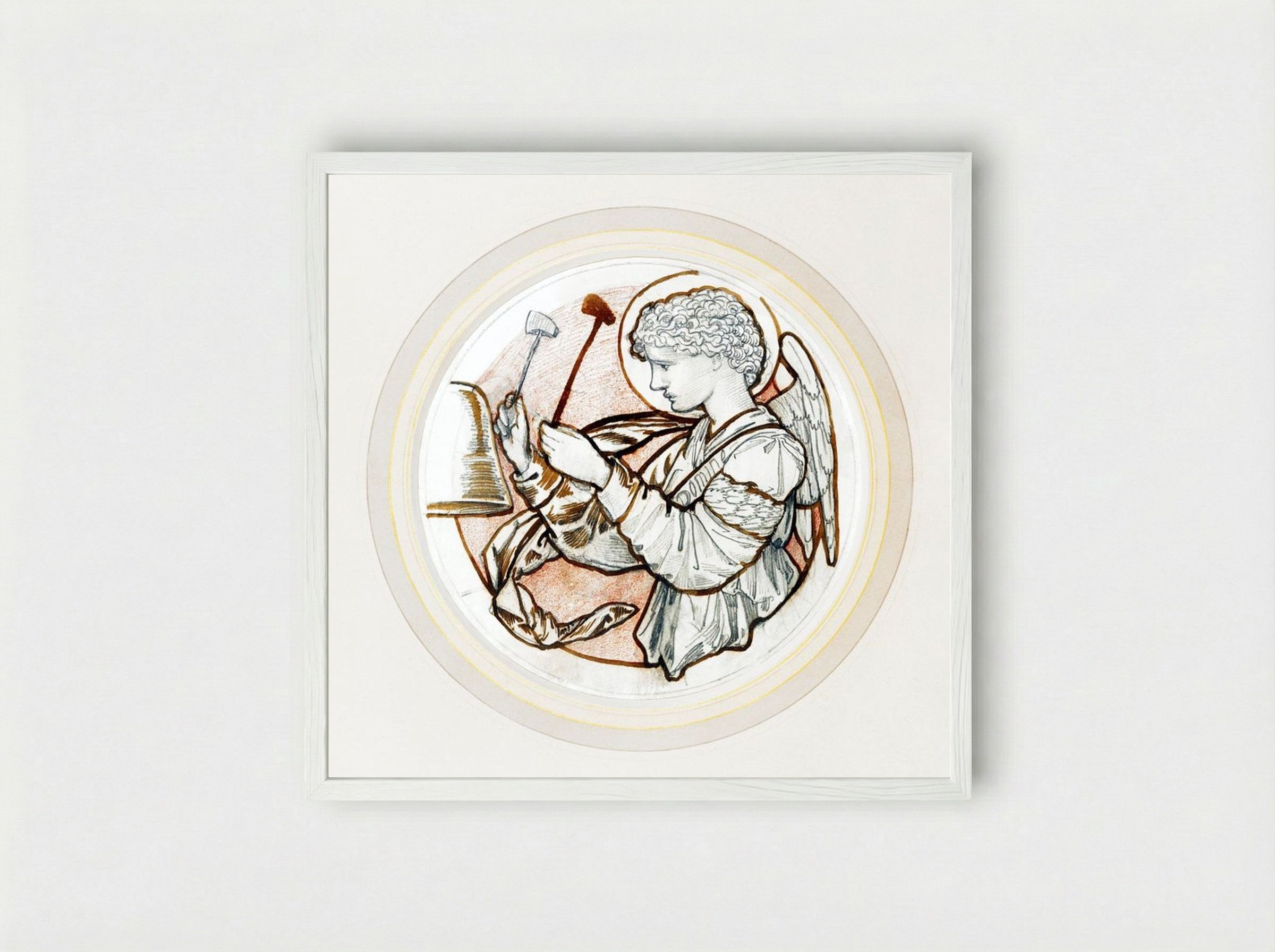 Angel Playing on Bells - Edward Burne-Jones - Framed Print White
