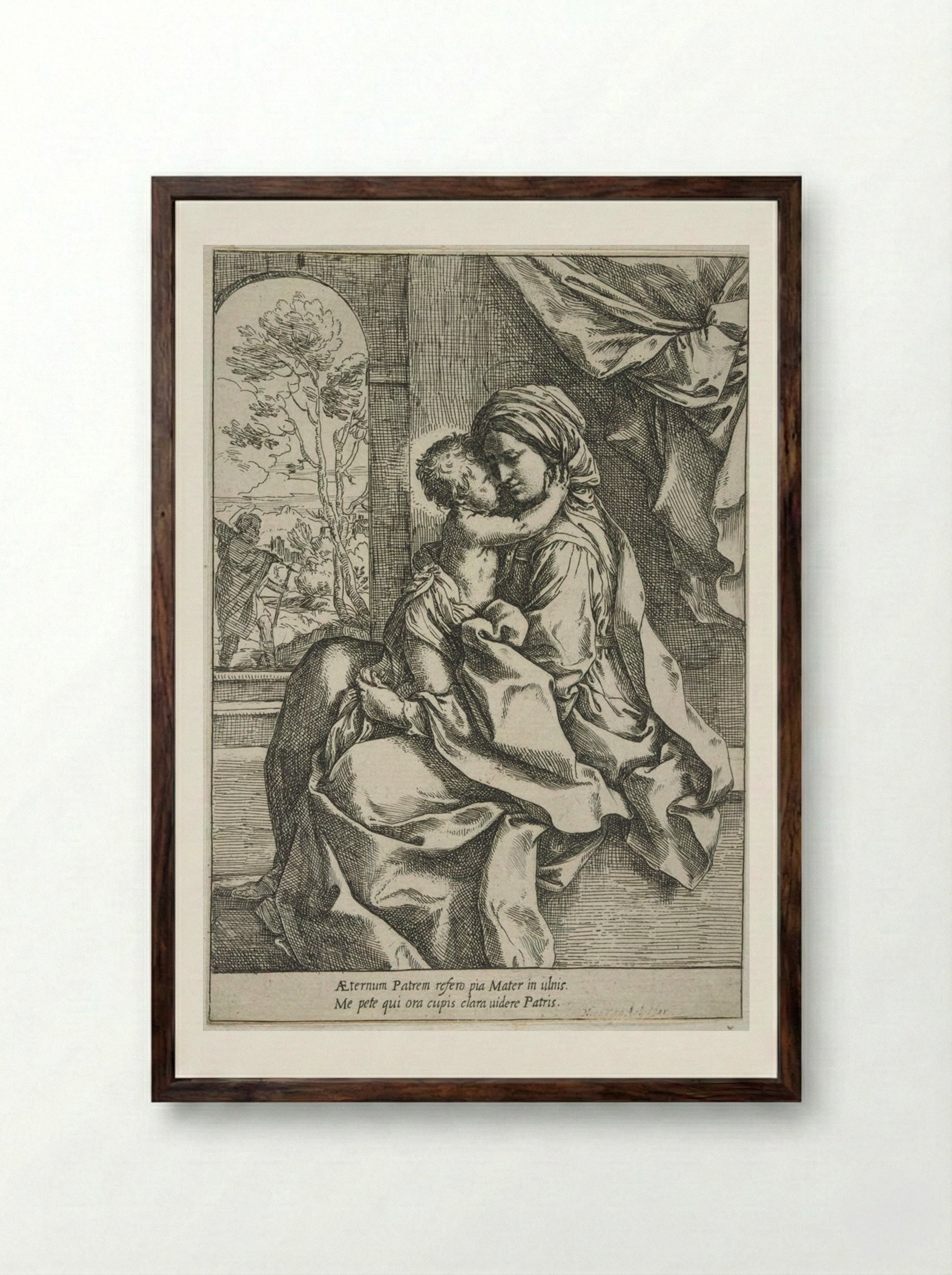 Madonna and Child, Saint Joseph in the Background - Guido Reni - Framed Print Dark Wood