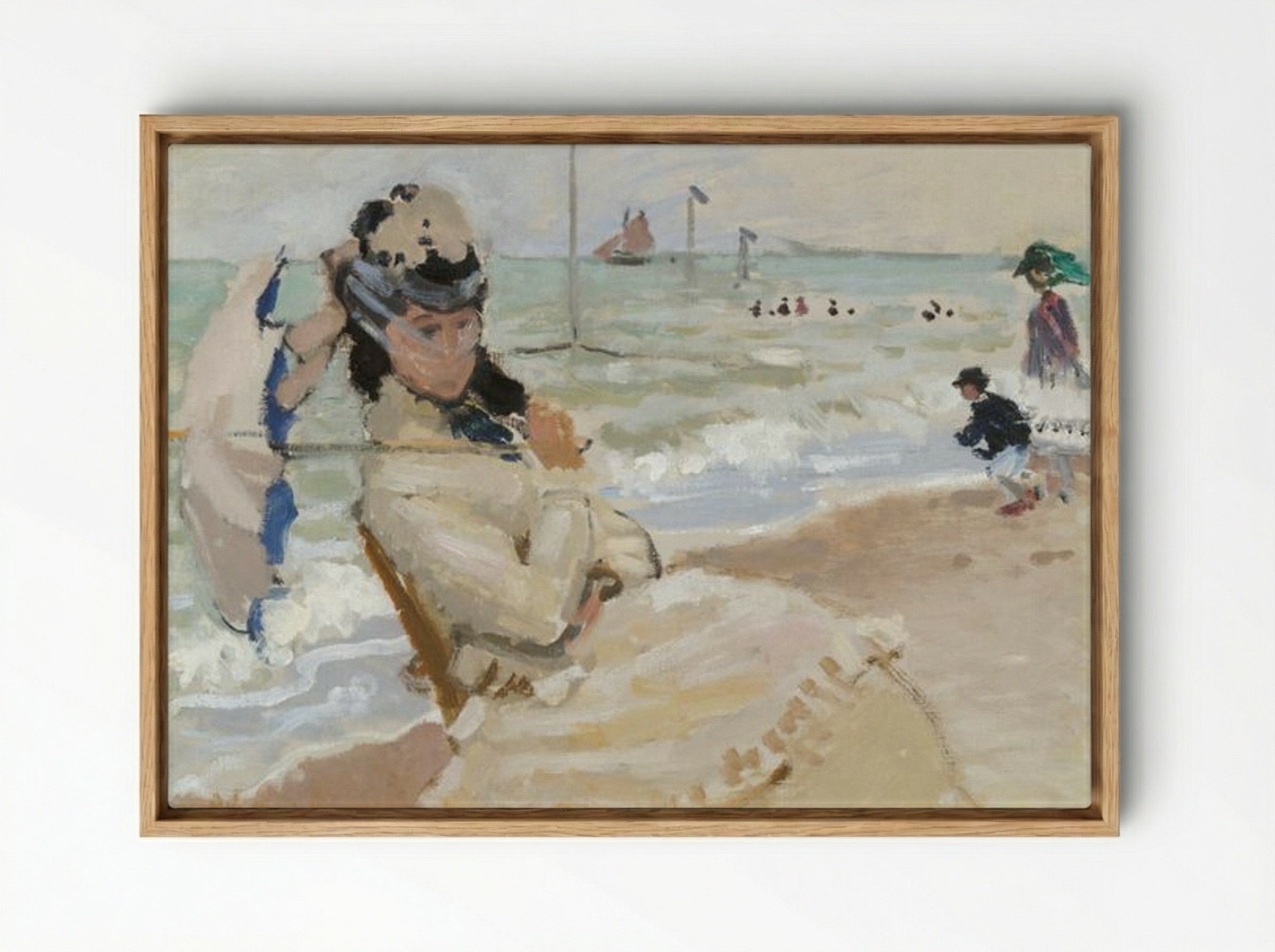 Camille on the Beach in Trouville - Claude Monet - Framed Canvas Wood