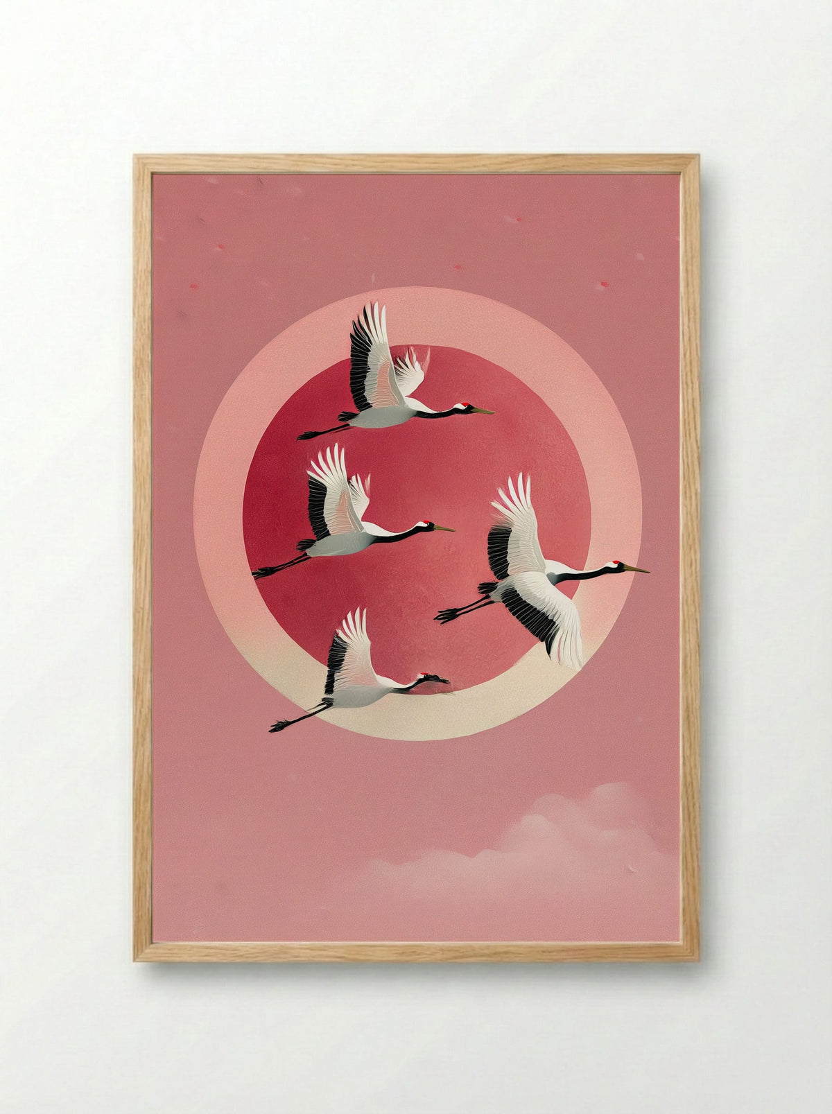 Crimson Flight Japanese Crane Poster Print - Framed Print Wood