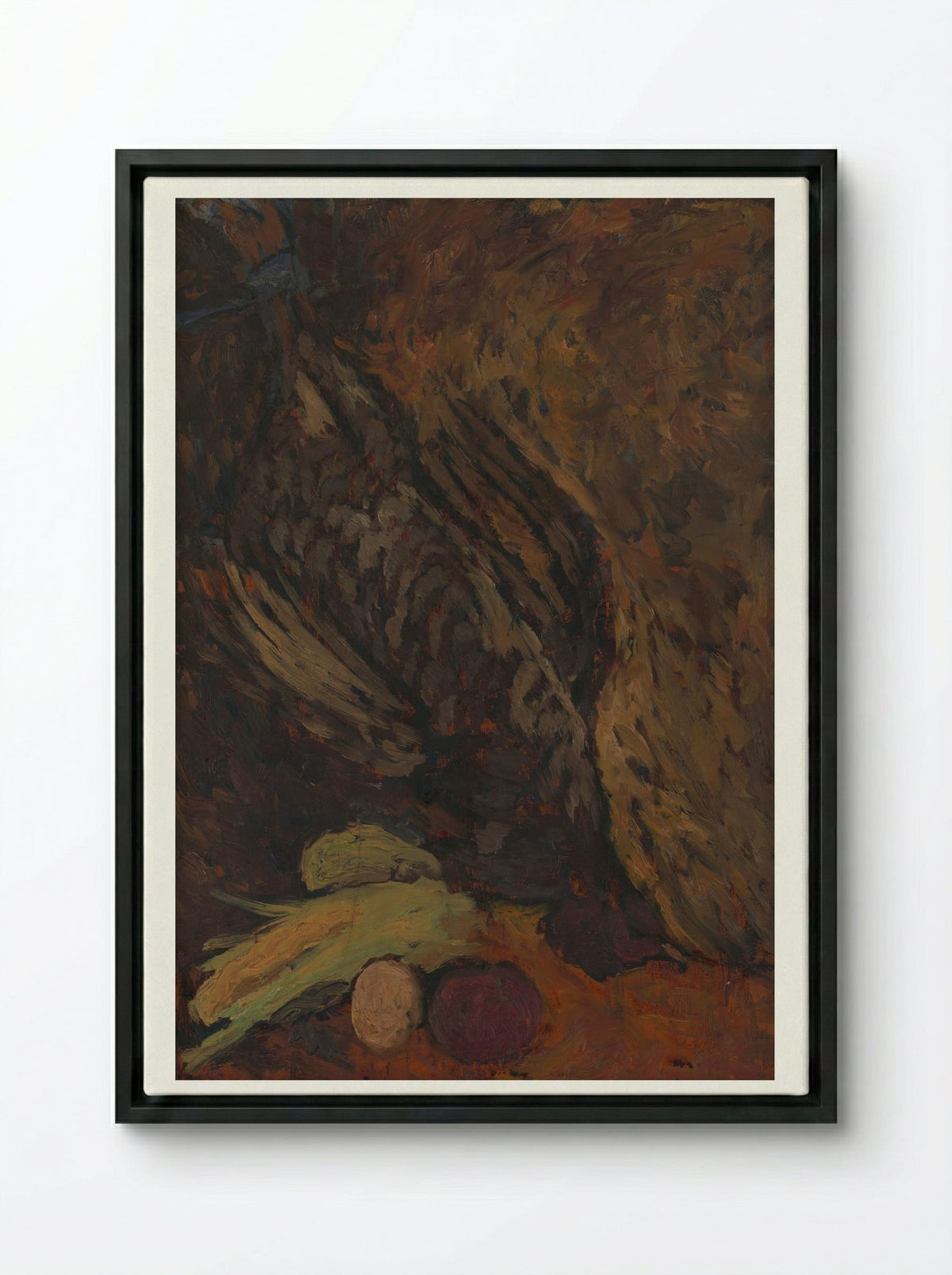 Still Life with a Pheasant - Zolo Palugyay - Framed Canvas Black