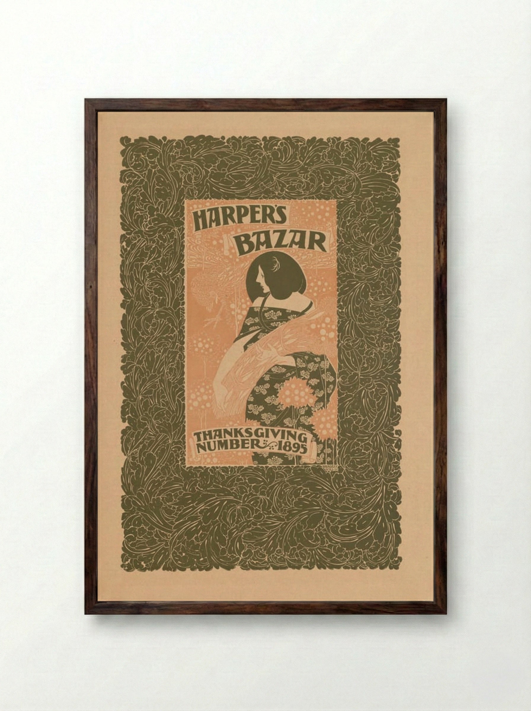 Harper's Bazar, Thanksgiving Number, 1895 - Will H. Bradley - Framed Print Dark Wood