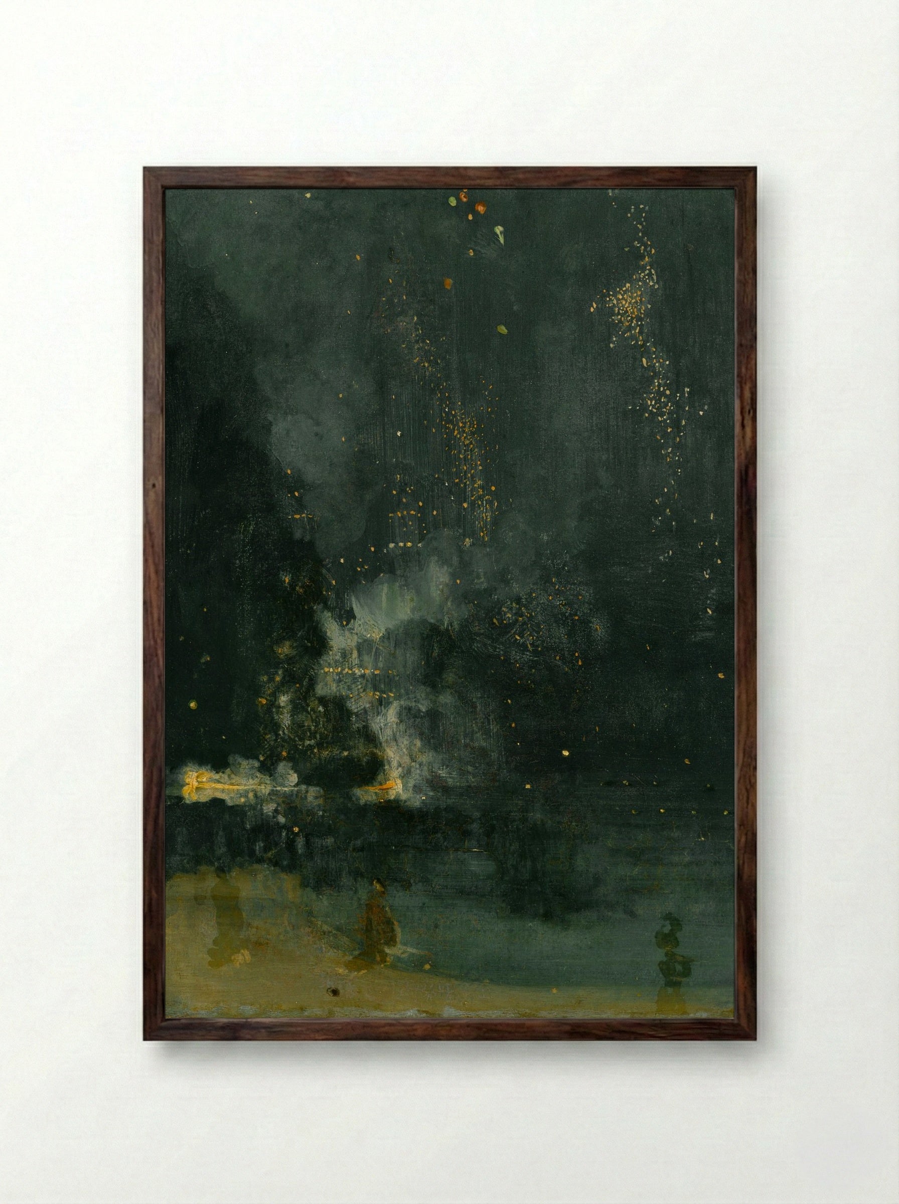 Nocturne in Black and Gold: The Falling Rocket - James McNeill Whistler - Framed Print Dark Wood