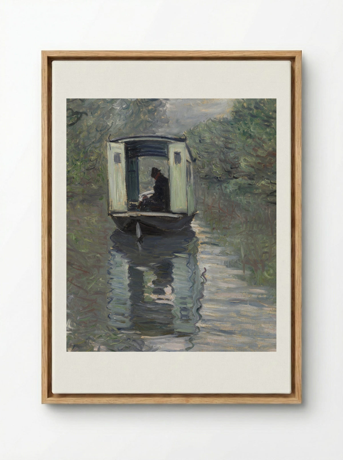 The Studio Boat (Le Bateau-atelier) - Claude Monet - Framed Canvas Wood