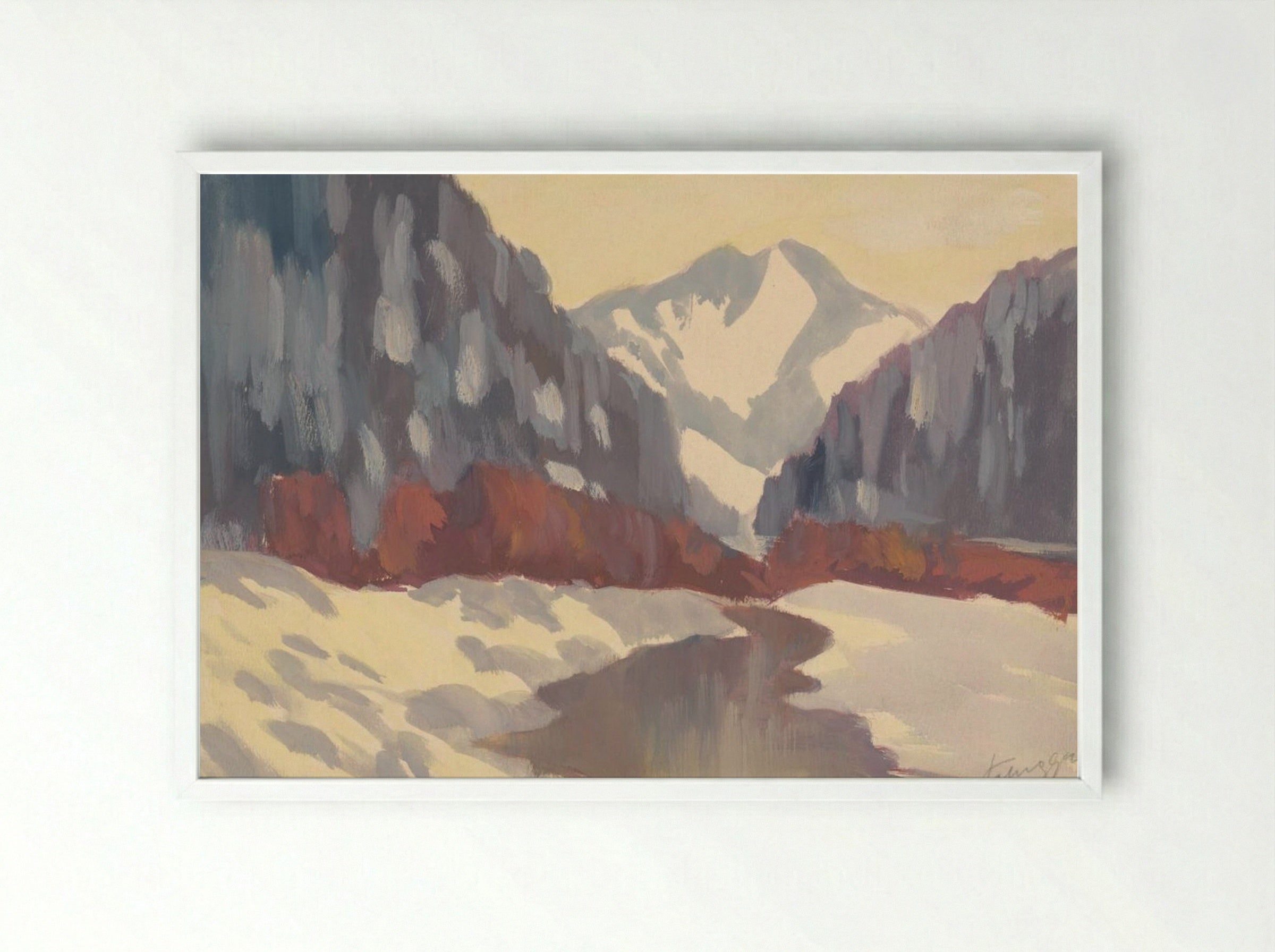 Brook in the Winter - Zolo Palugyay - Framed Print White