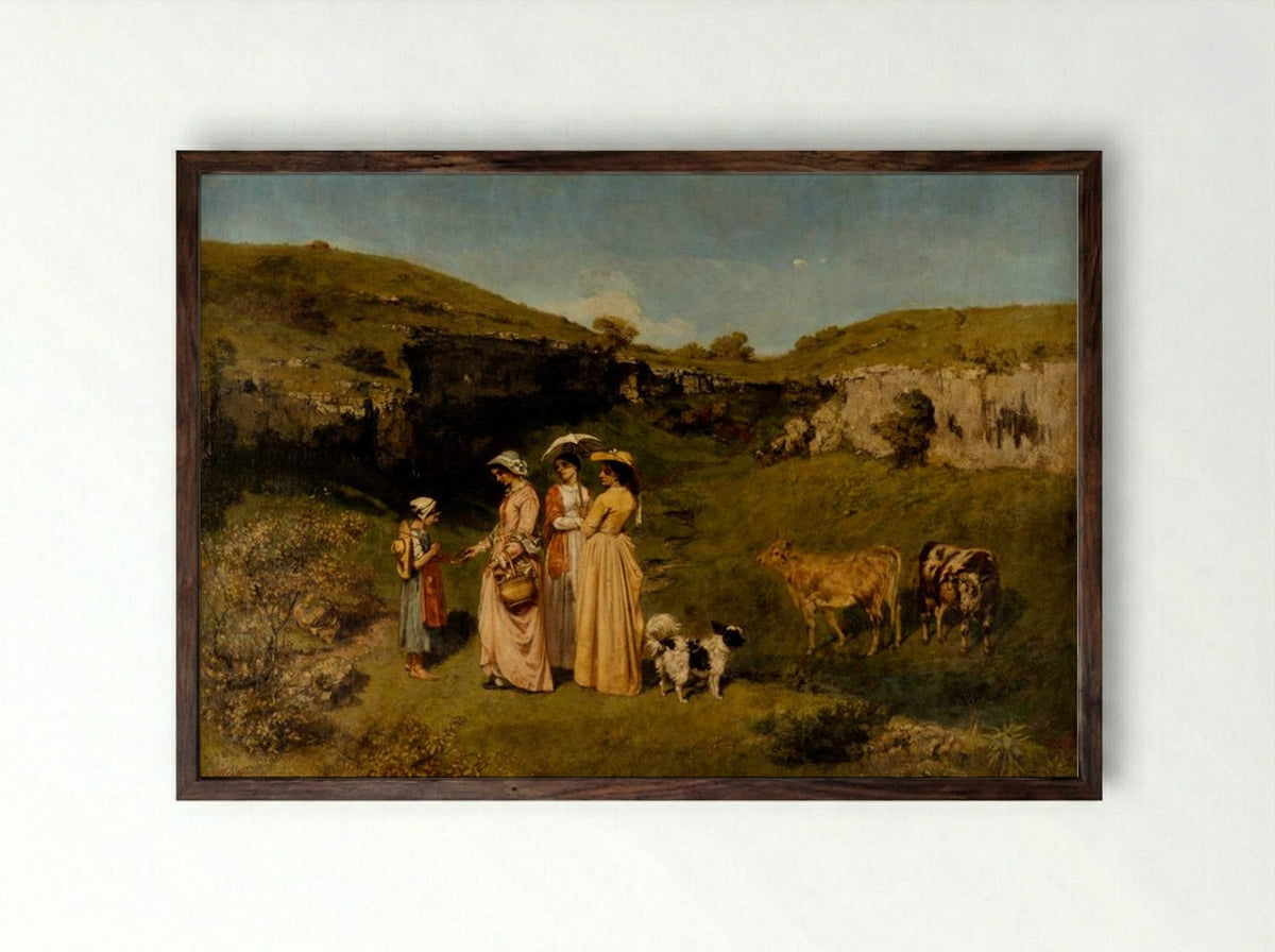Young Ladies of the Village - Gustave Courbet - Framed Print Dark Wood