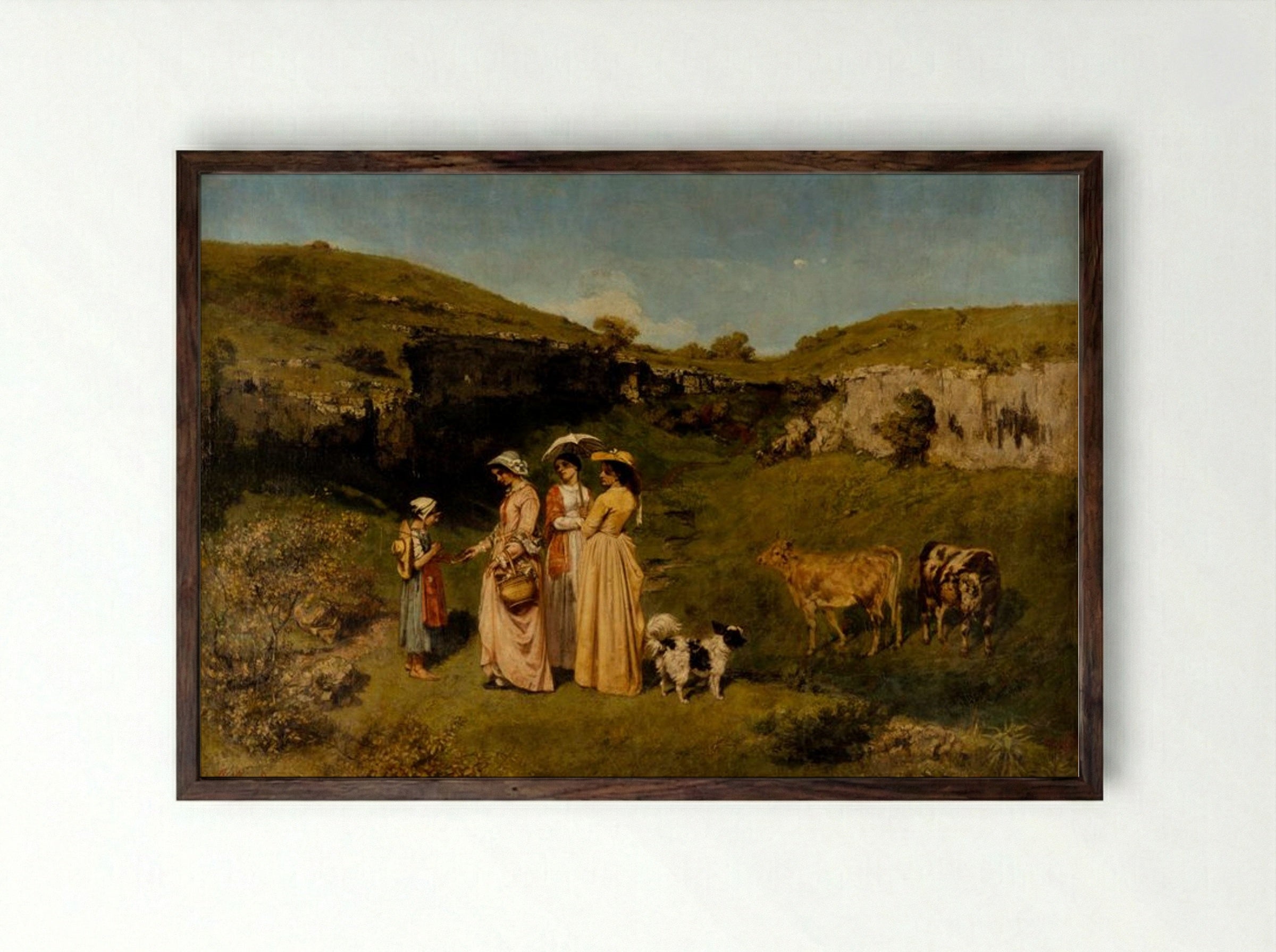 Young Ladies of the Village - Gustave Courbet - Framed Print Dark Wood