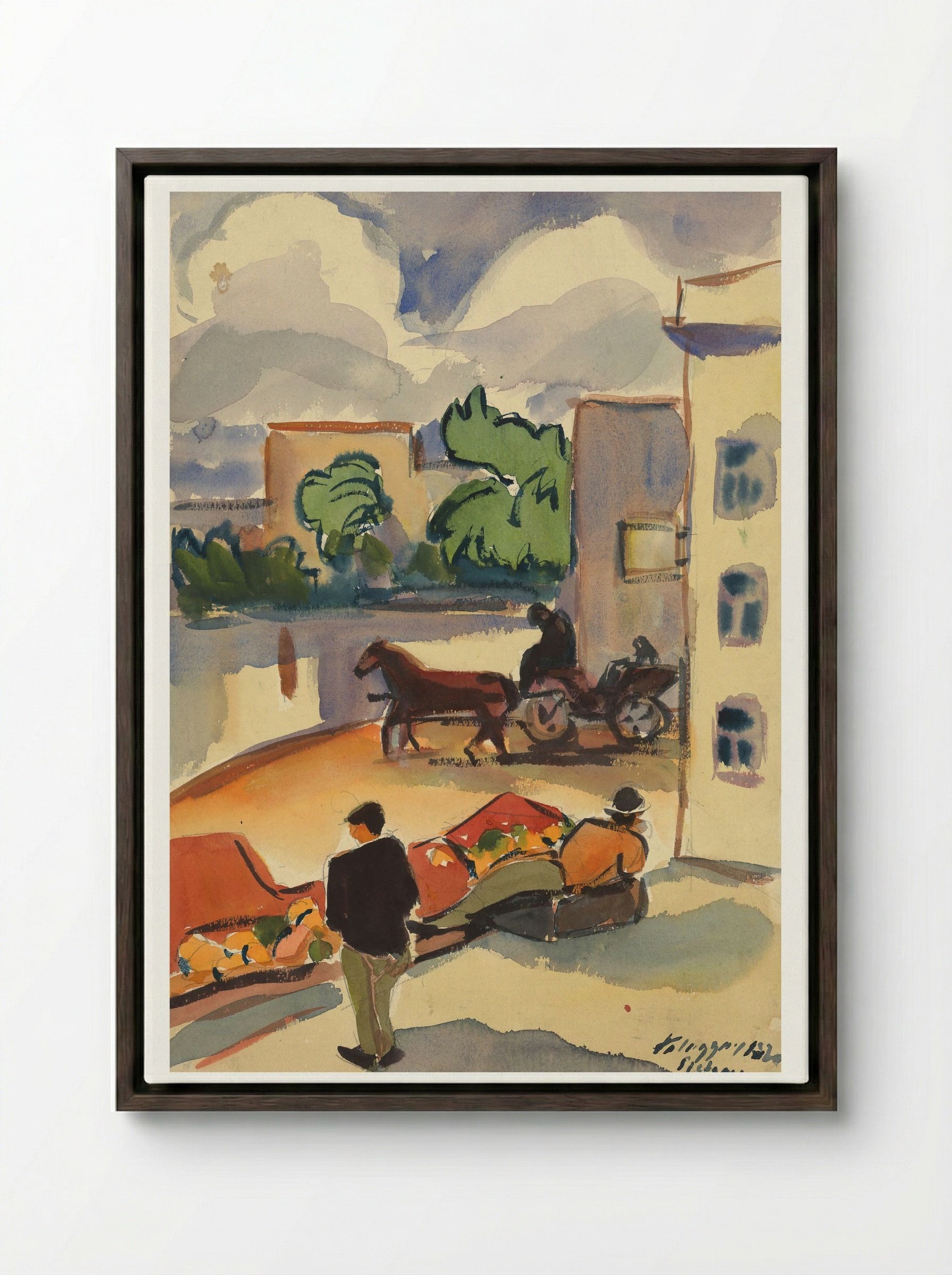 Provincial Street Scene - Zolo Palugyay - Framed Canvas Dark Wood
