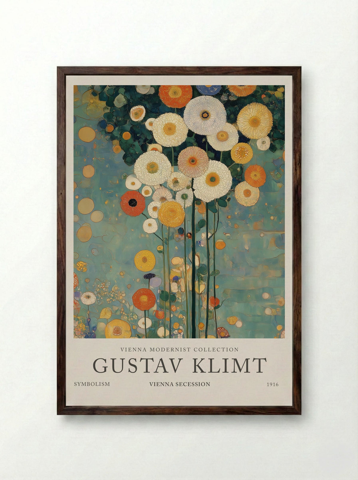 Florals in Blue - Gustav Klimt - Framed Print Dark Wood