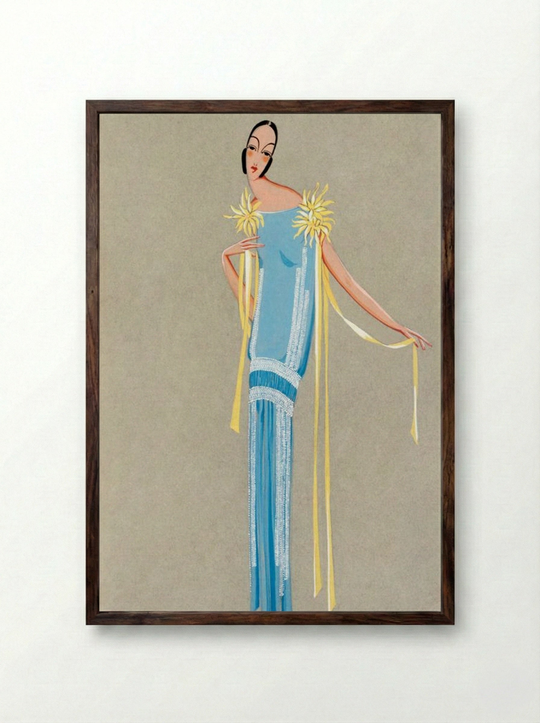Design for 'L'Accroche-Coeur' Summer Dress, 1924 - Fine Art Print - Framed Print Dark Wood