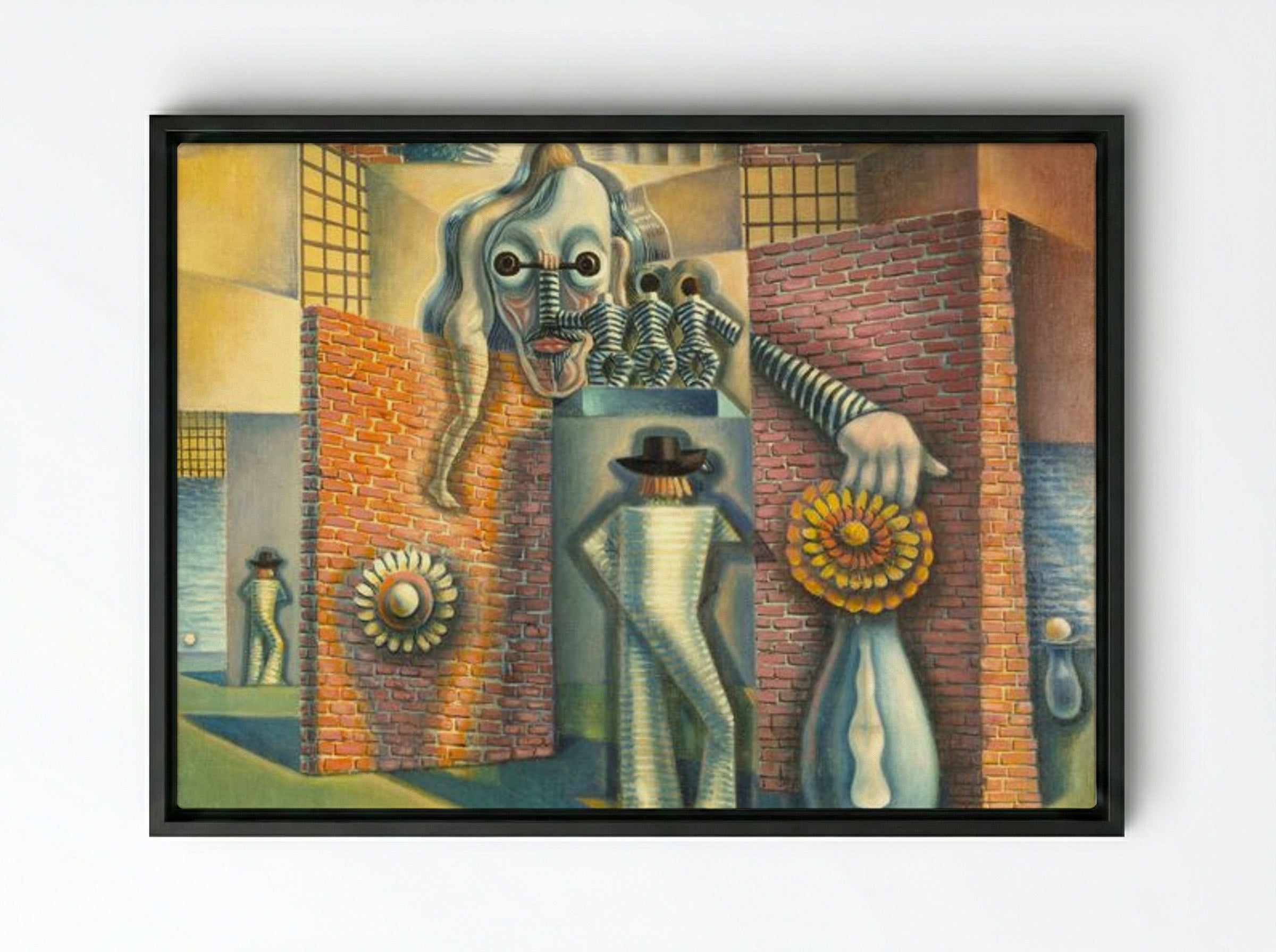 Untitled (Surrealist Composition with Figures) - Benjamin F. Berlin - Framed Canvas Black