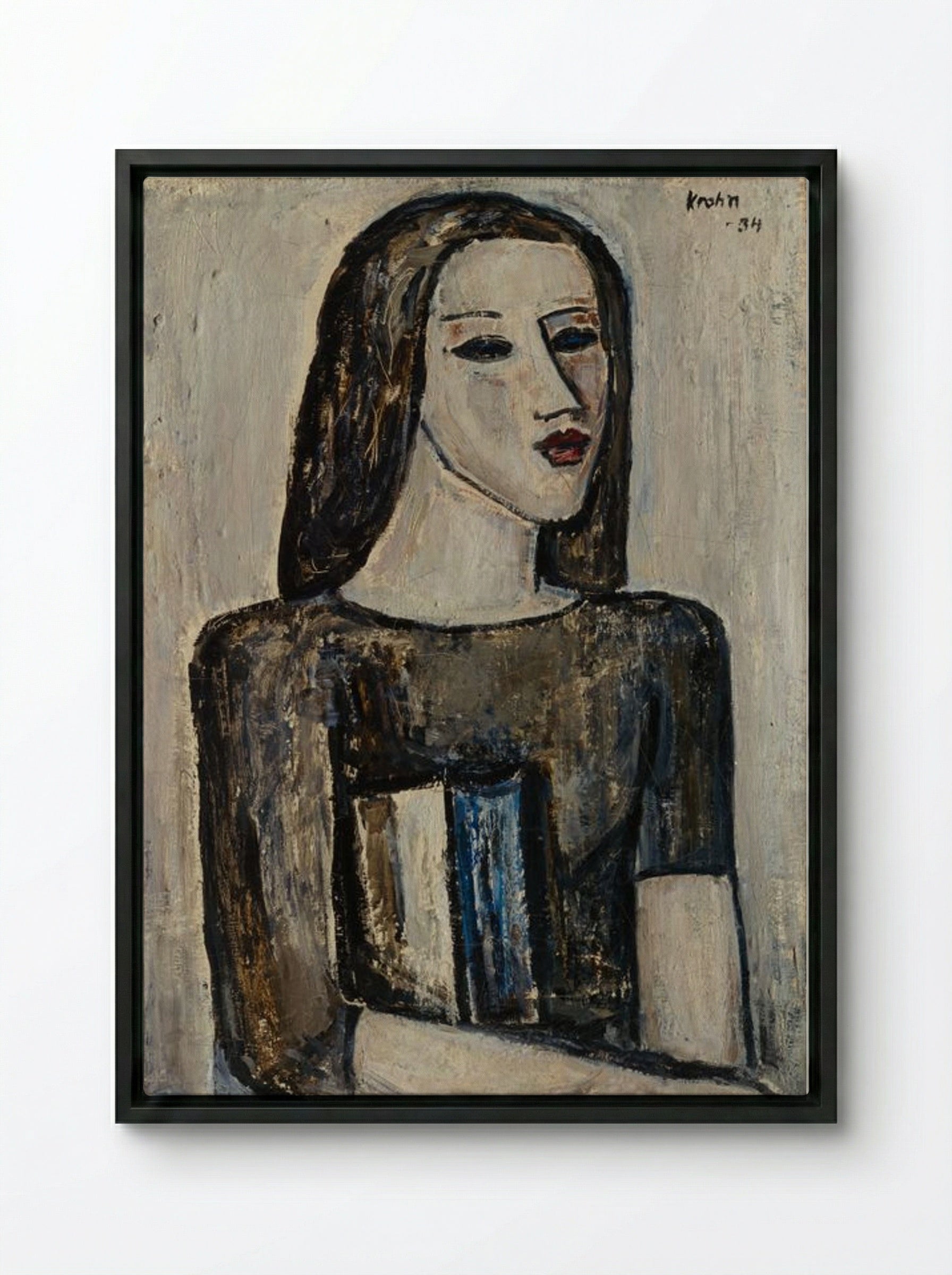 Schoolgirl - Ernst Krohn - Framed Canvas Black