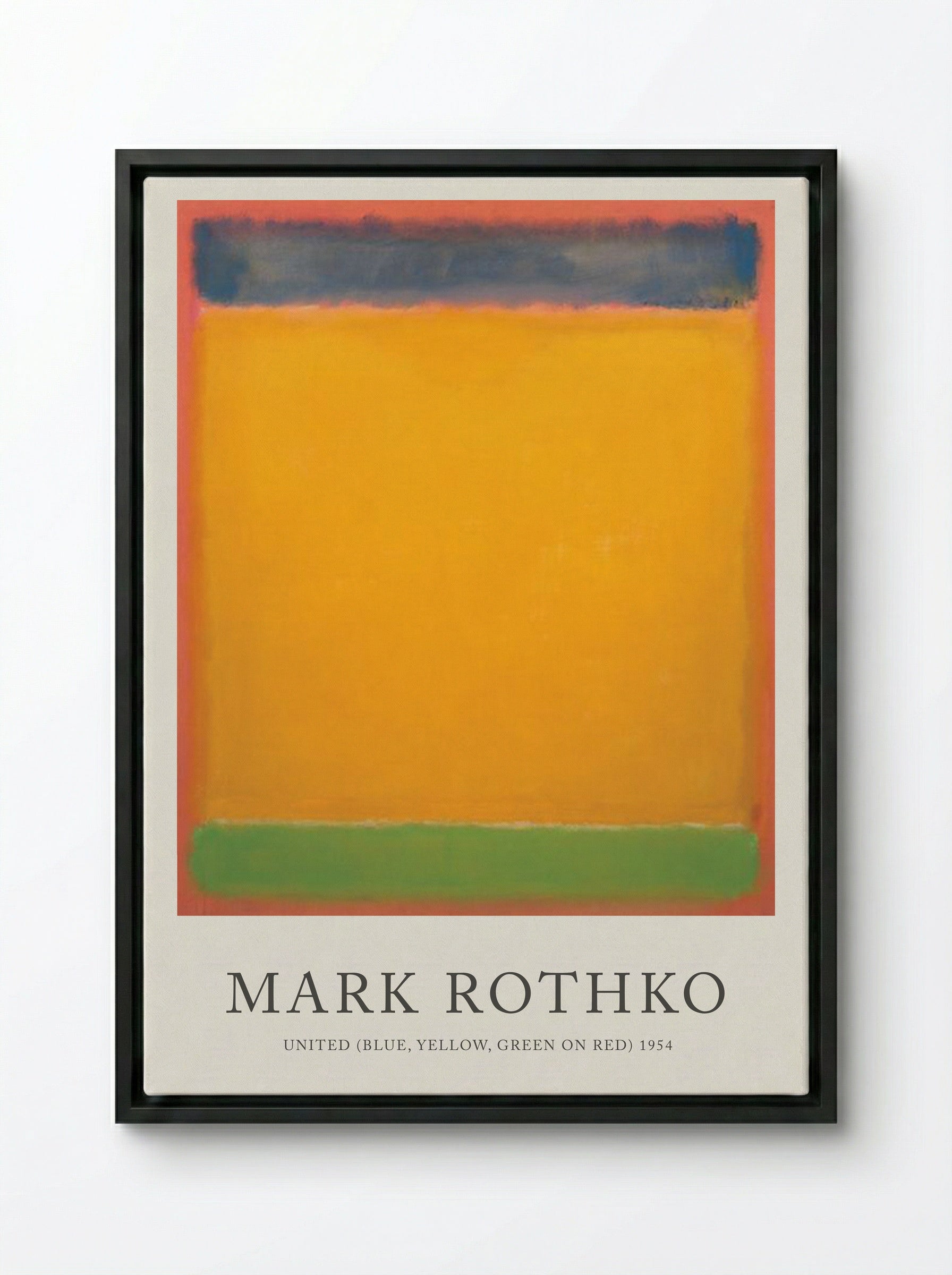 United (Blue, Yellow, Green on Red) - Mark Rothko - Framed Canvas Black