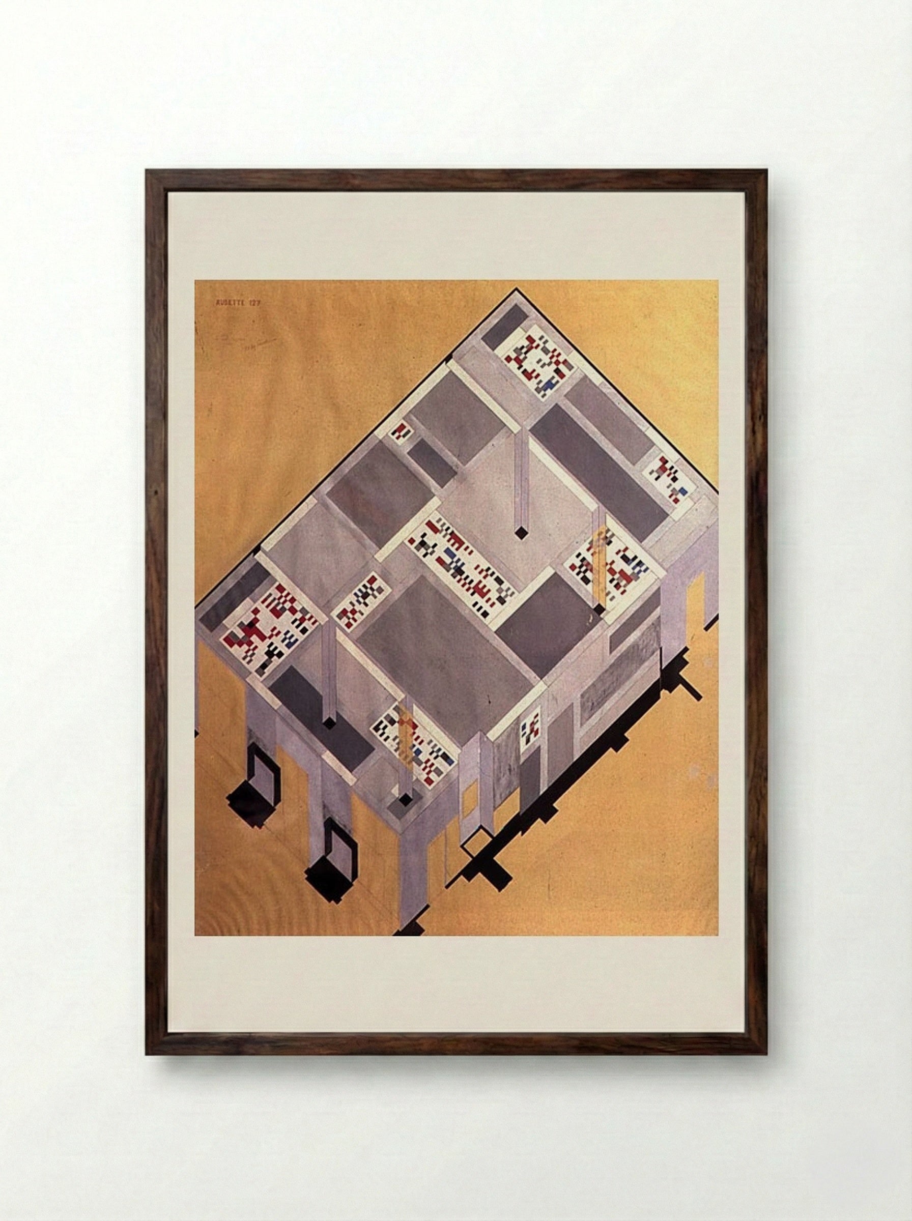 Draft for the tearoom on the ground floor of the Cafe Aubette - Sophie Taeuber-Arp - Framed Print Dark Wood