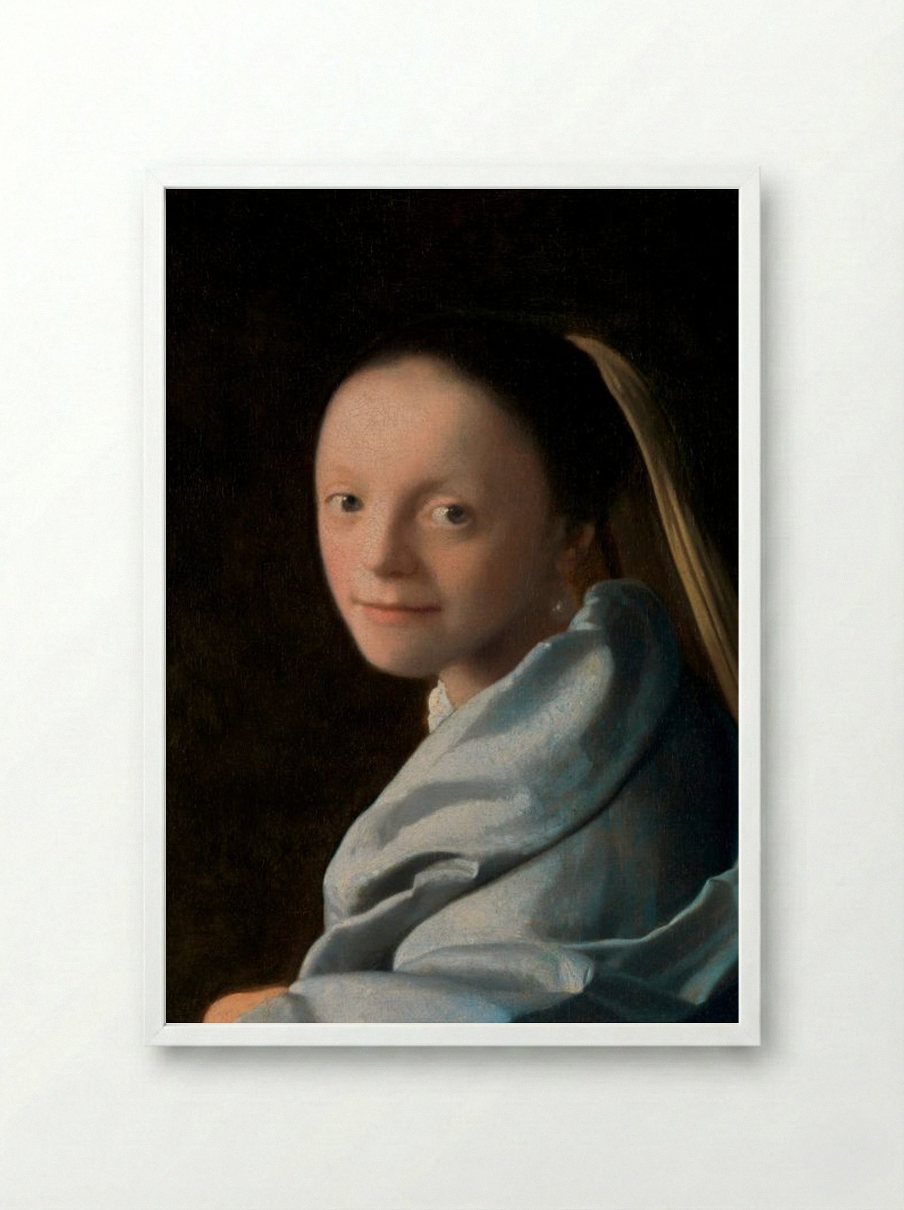 Study of a Young Woman - Johannes Vermeer - Framed Print White