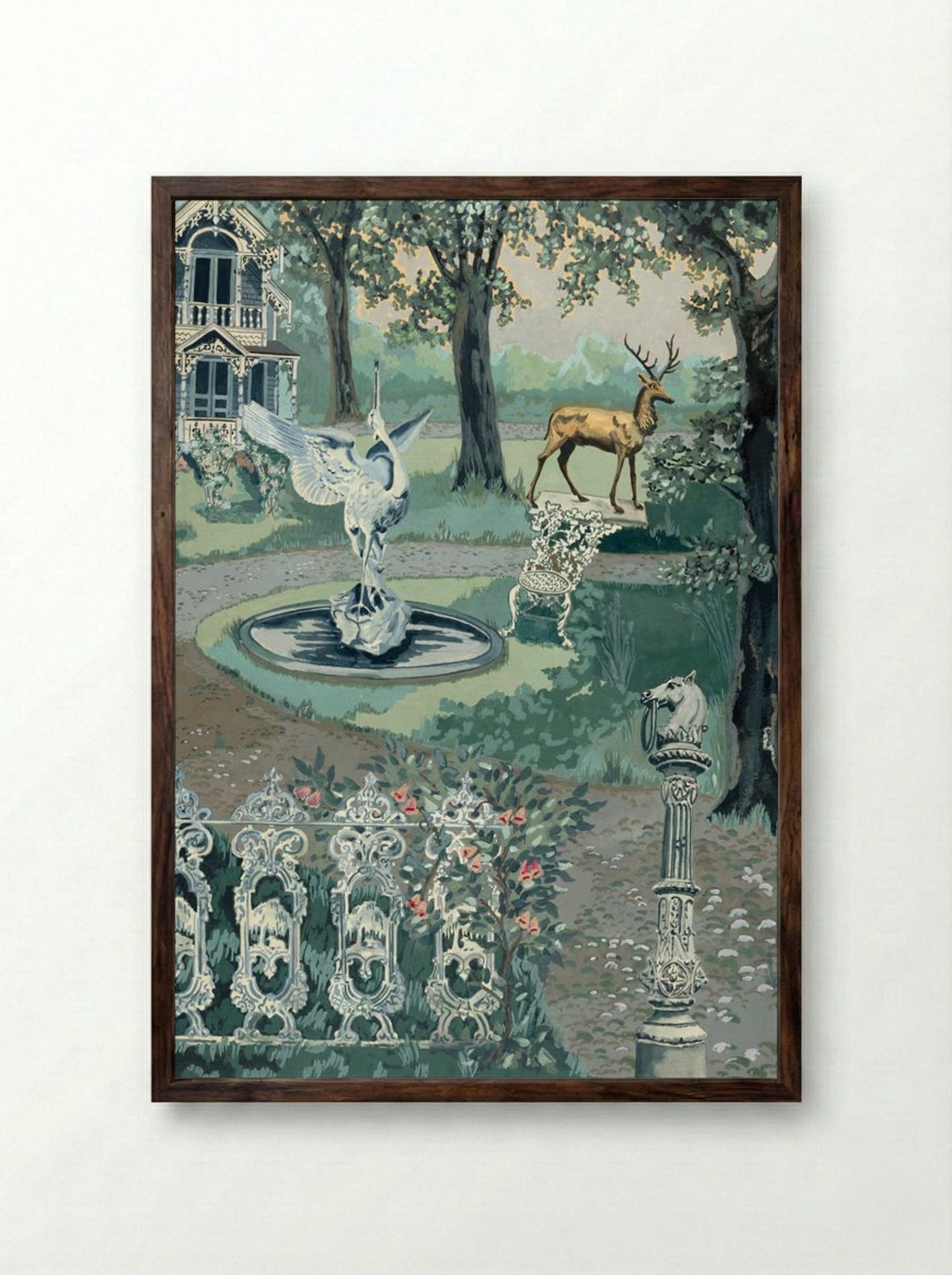 Garden Setting - Perkins Harnly - Framed Print Dark Wood