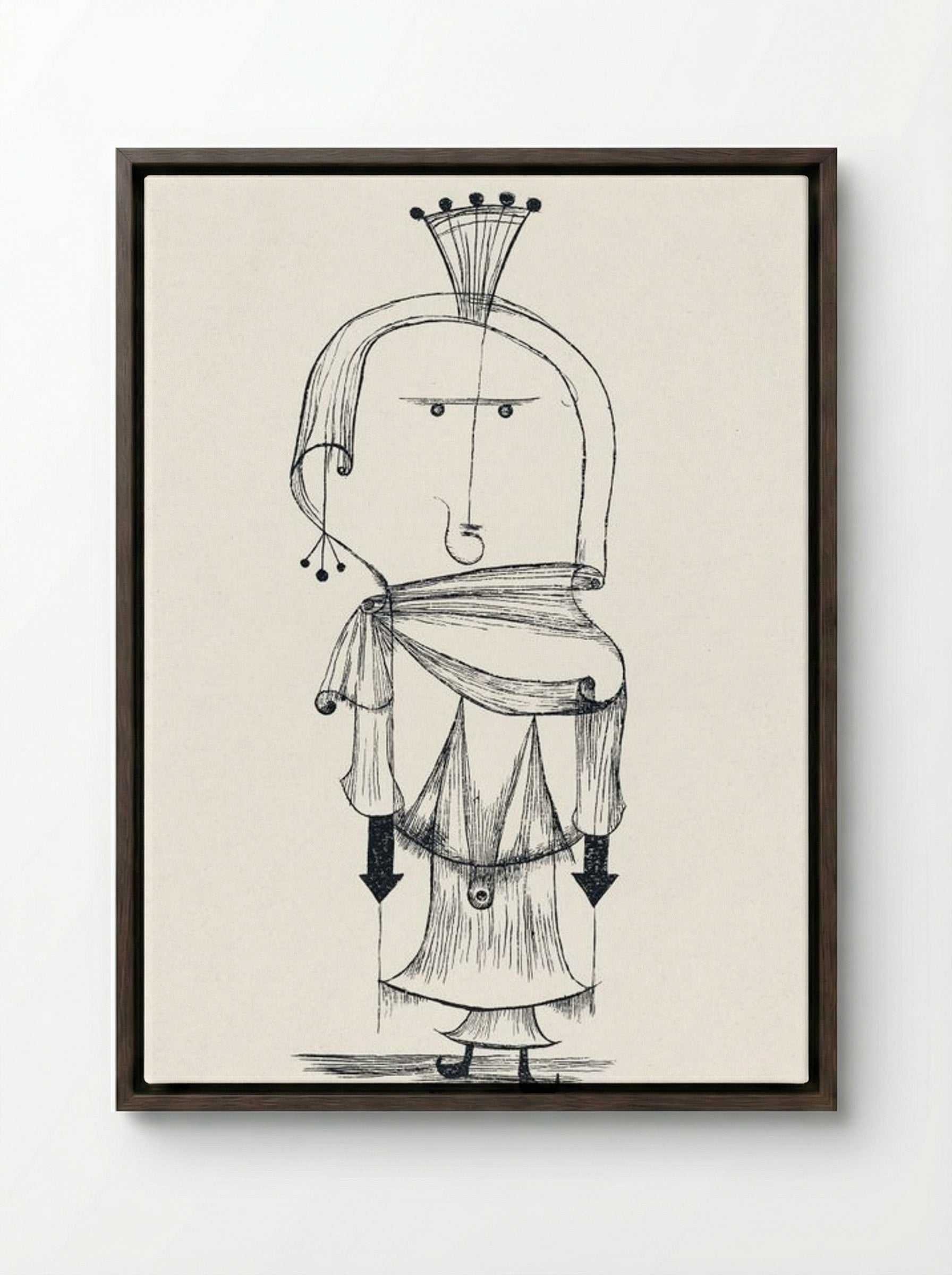 Die Hexe mit dem Kamm (Witch with a Comb) - Paul Klee - Framed Canvas Dark Wood