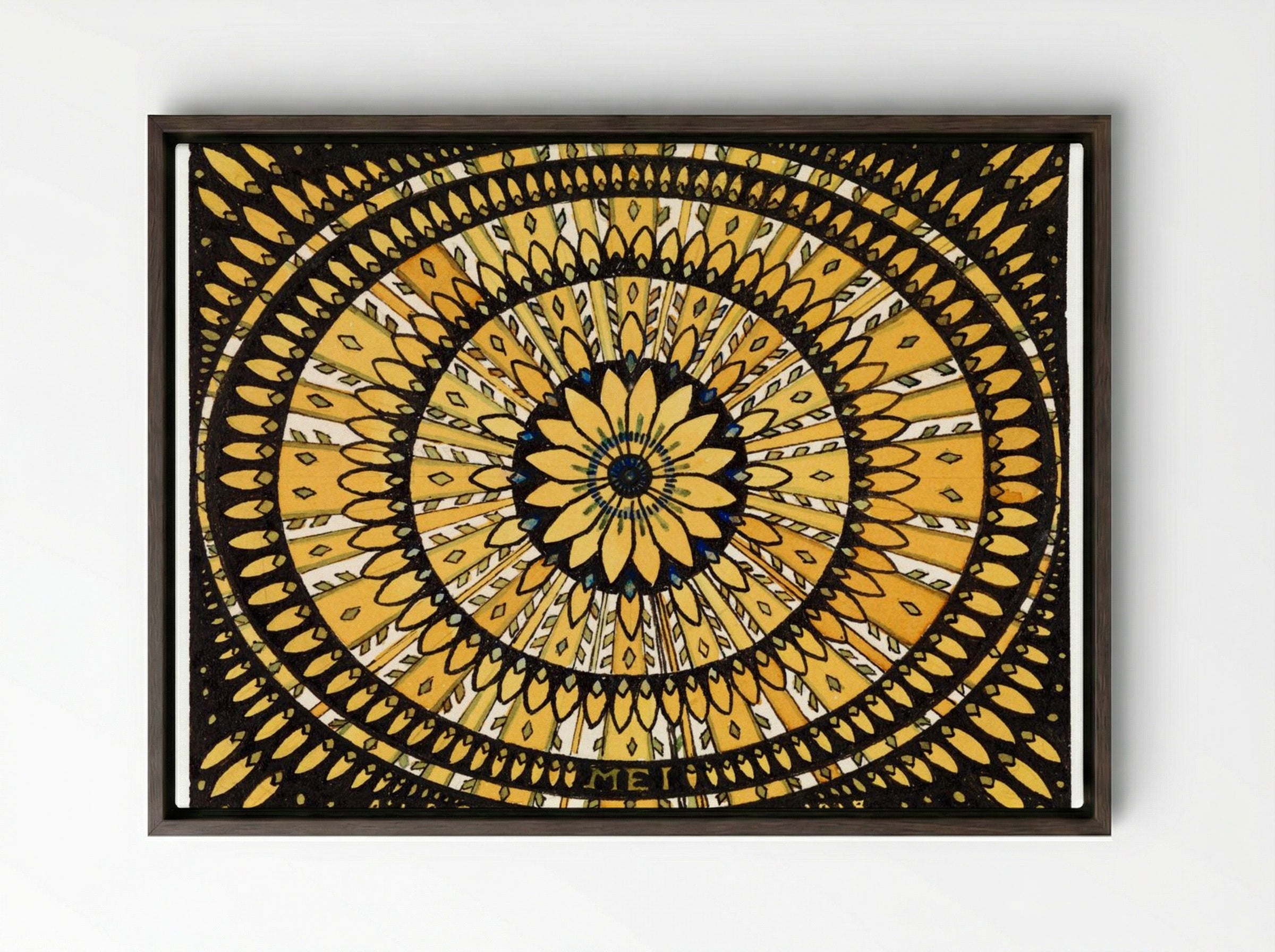 Rosette from Stylized Flowers and Leaves - Julie de Graag - Framed Canvas Dark Wood