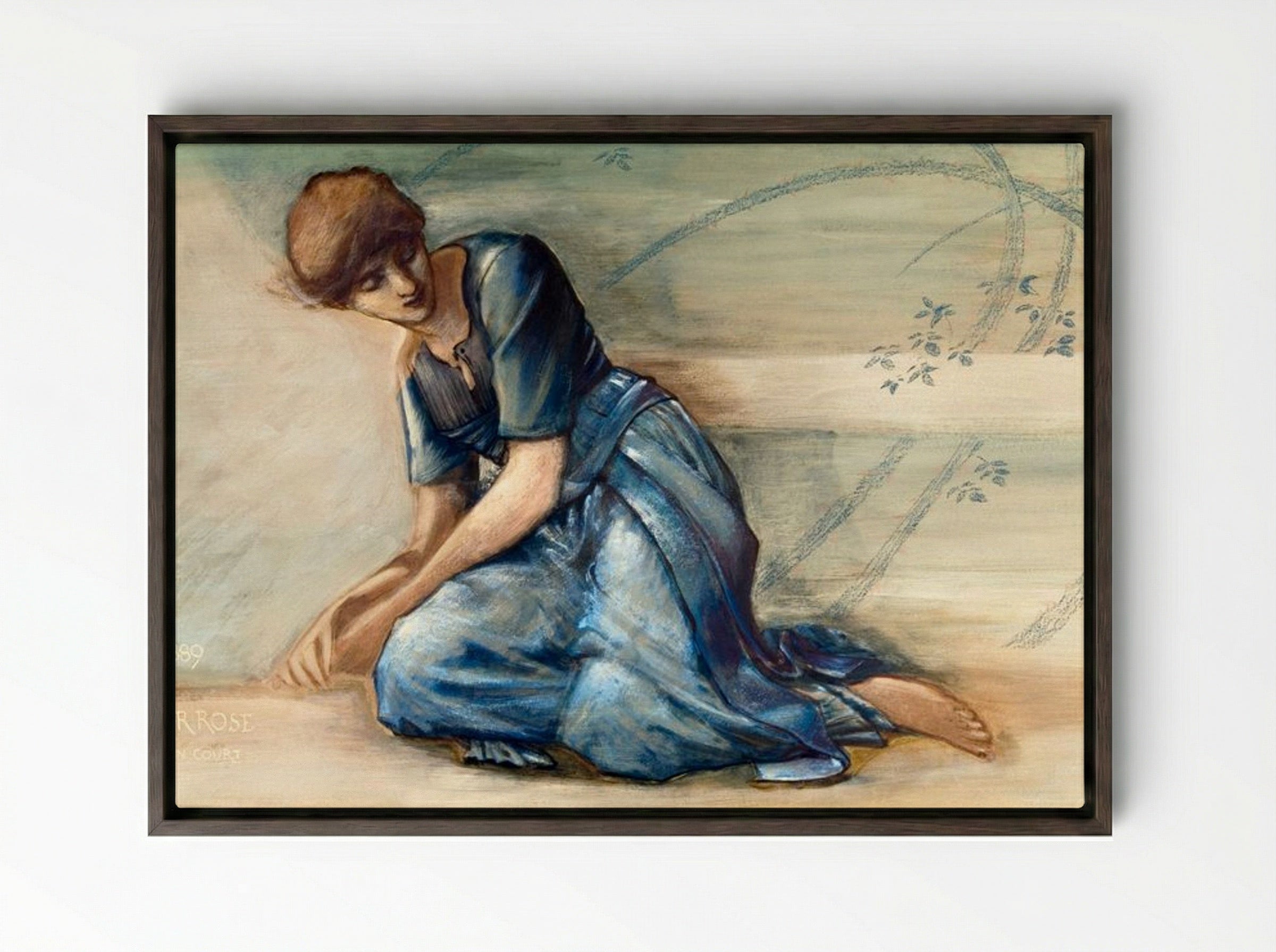 Study for 'The Garden Court' from The Briar Rose Series - Edward Burne-Jones - Framed Canvas Dark Wood