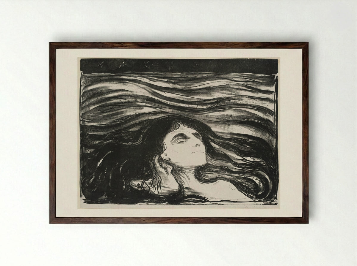 On the Waves of Love - Edvard Munch - Framed Print Dark Wood